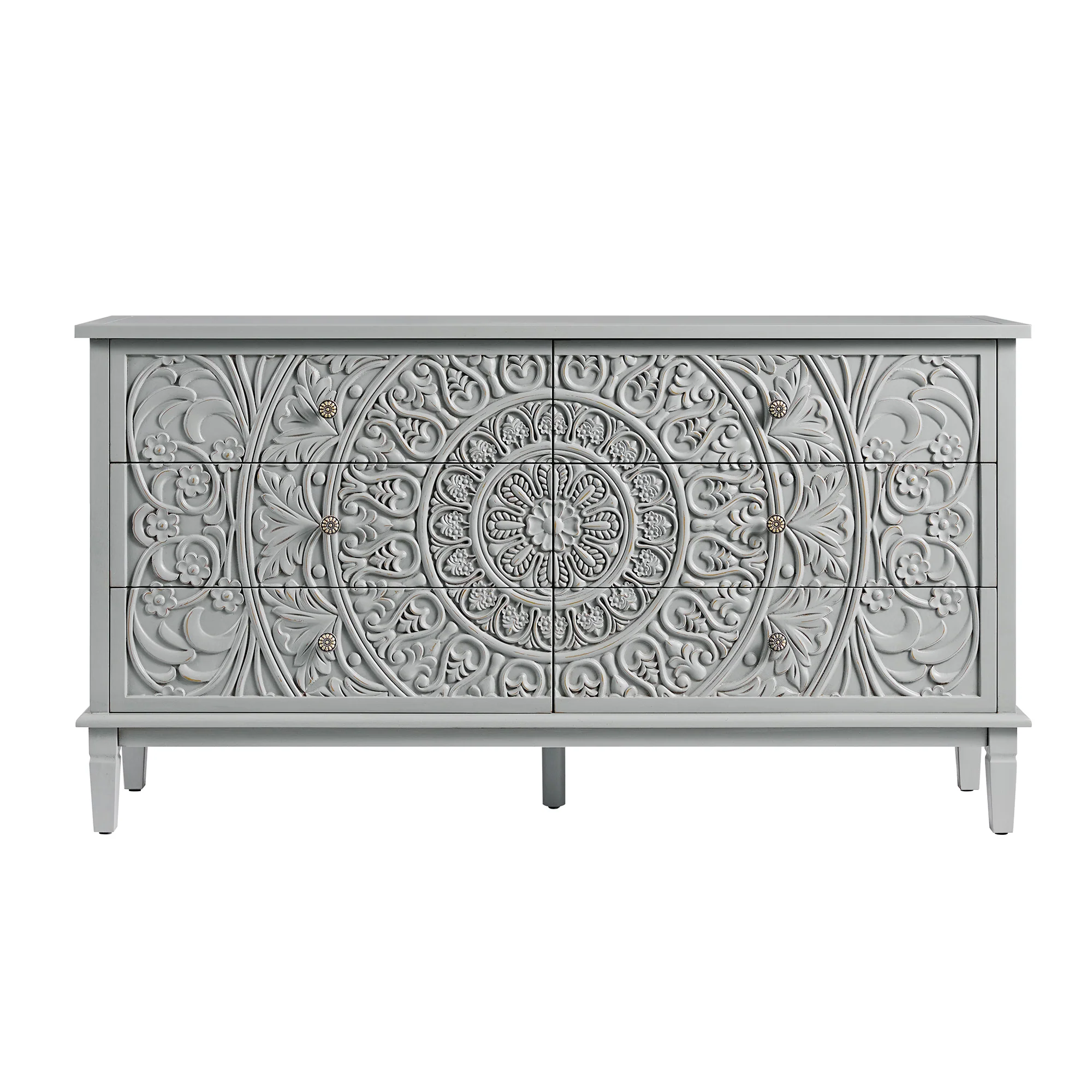 Chantilly Mid Grey Carved Wide 6 Drawer Chest - Image 6