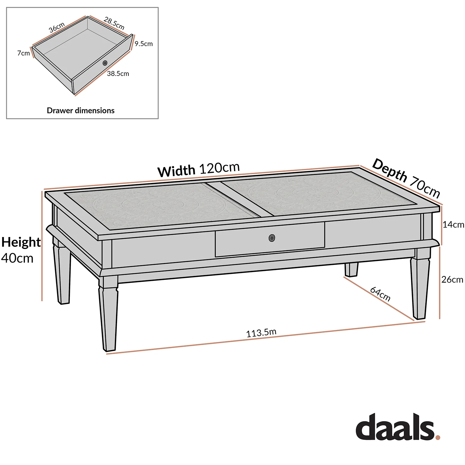 Chantilly Mid Grey Coffee Table with Drawers - Image 10