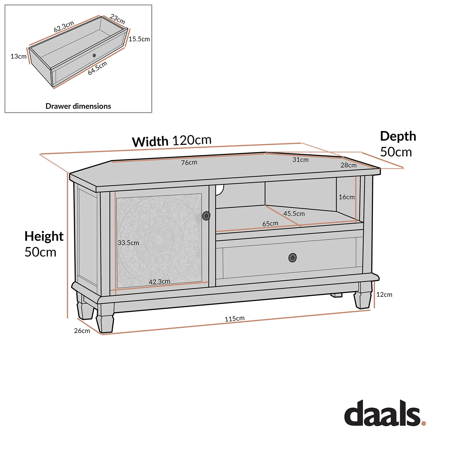 Chantilly Whitewashed Corner TV Unit - Image 10