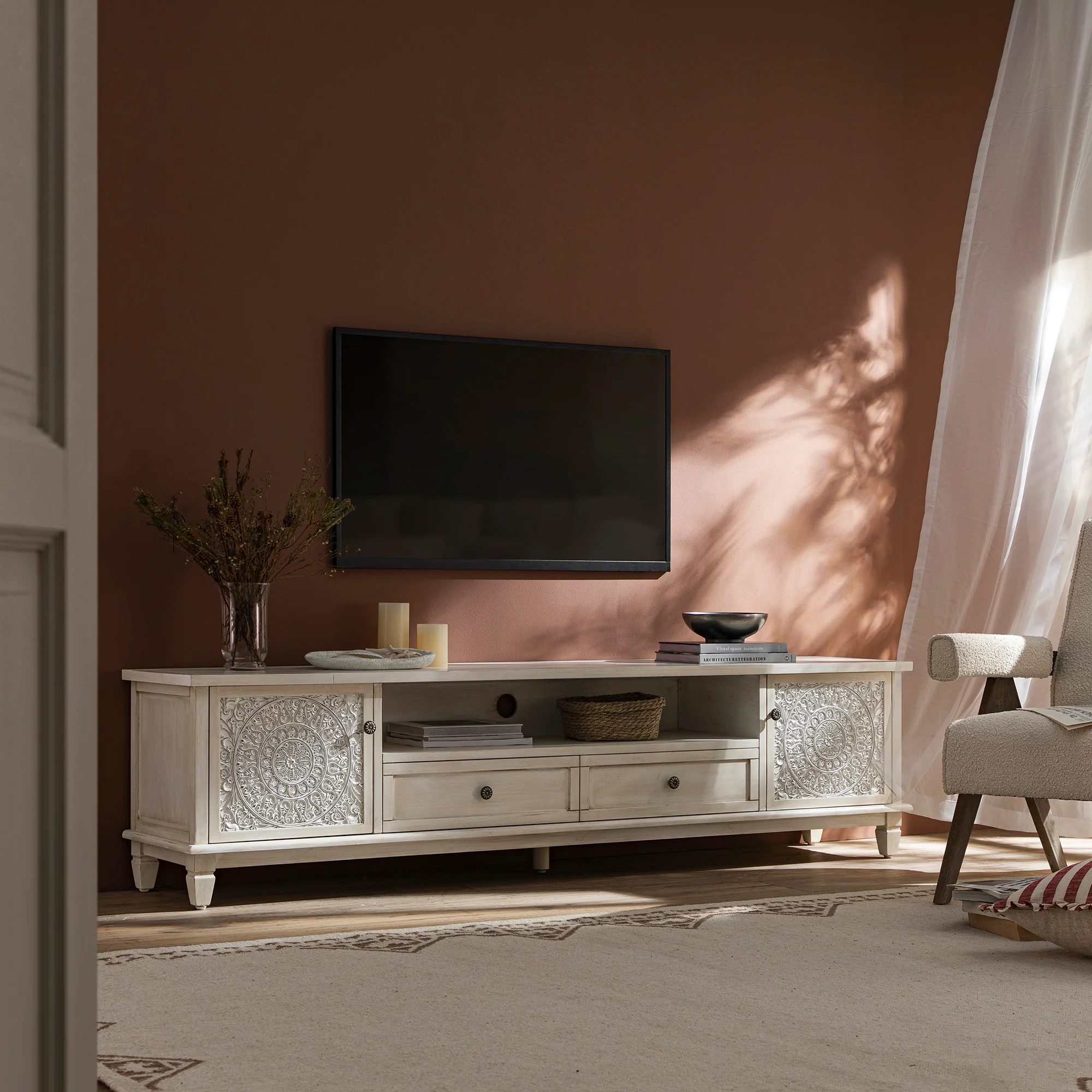 Chantilly Whitewashed 200cm Wide TV Unit - Image 2