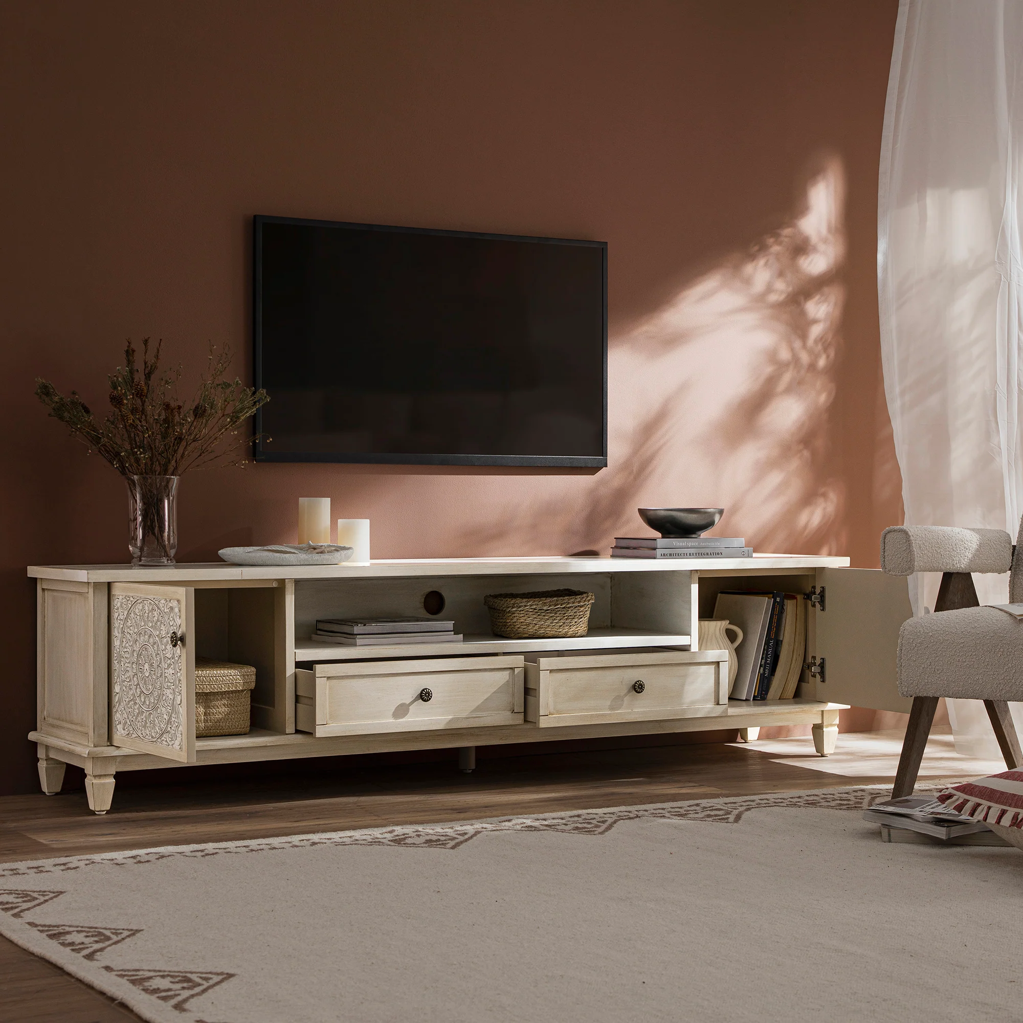 Chantilly Whitewashed 200cm Wide TV Unit - Image 3