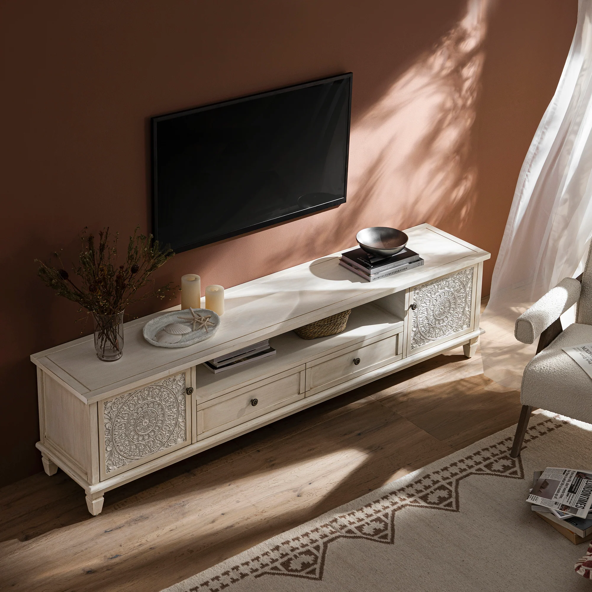 Chantilly Whitewashed 200cm Wide TV Unit - Image 4