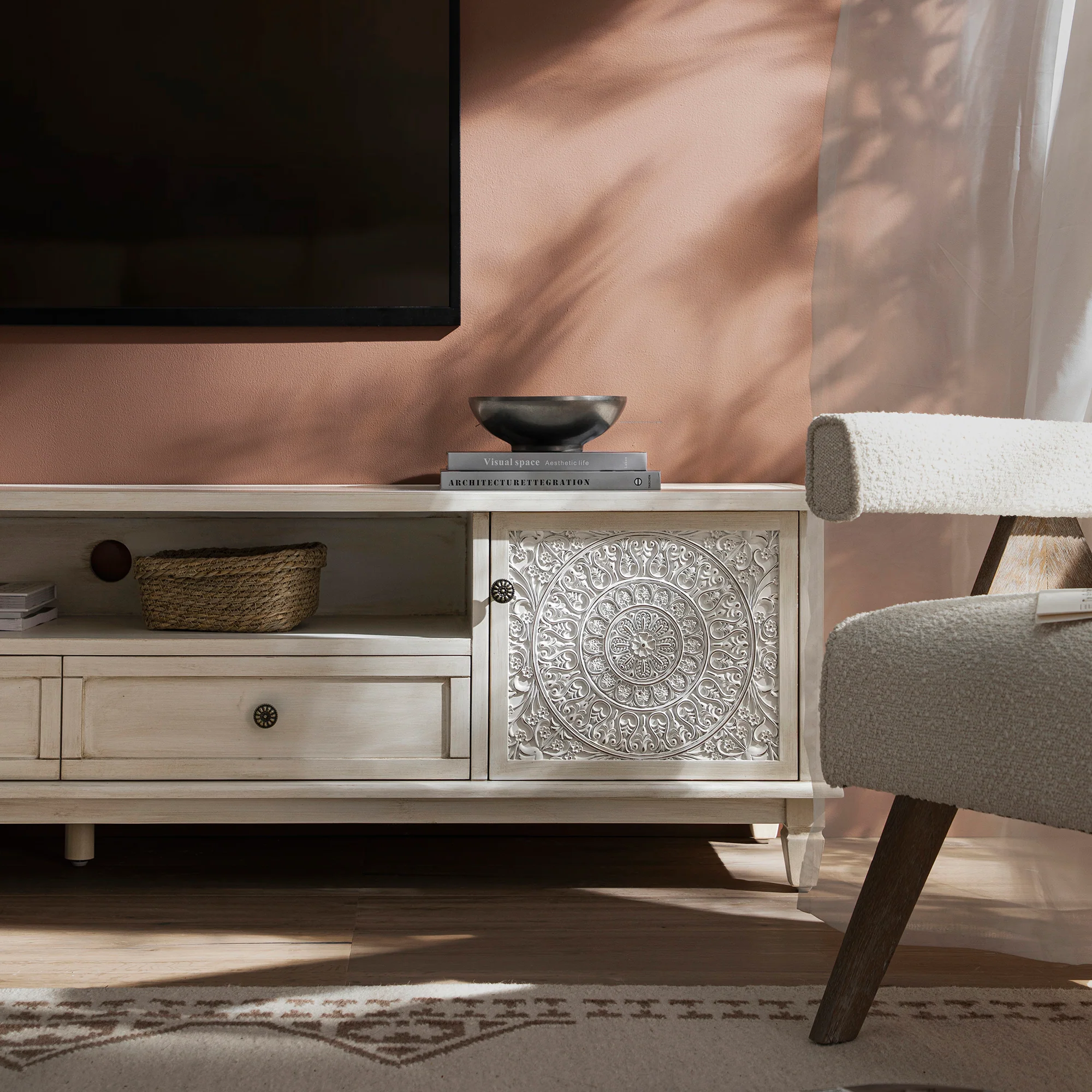 Chantilly Whitewashed 200cm Wide TV Unit - Image 5