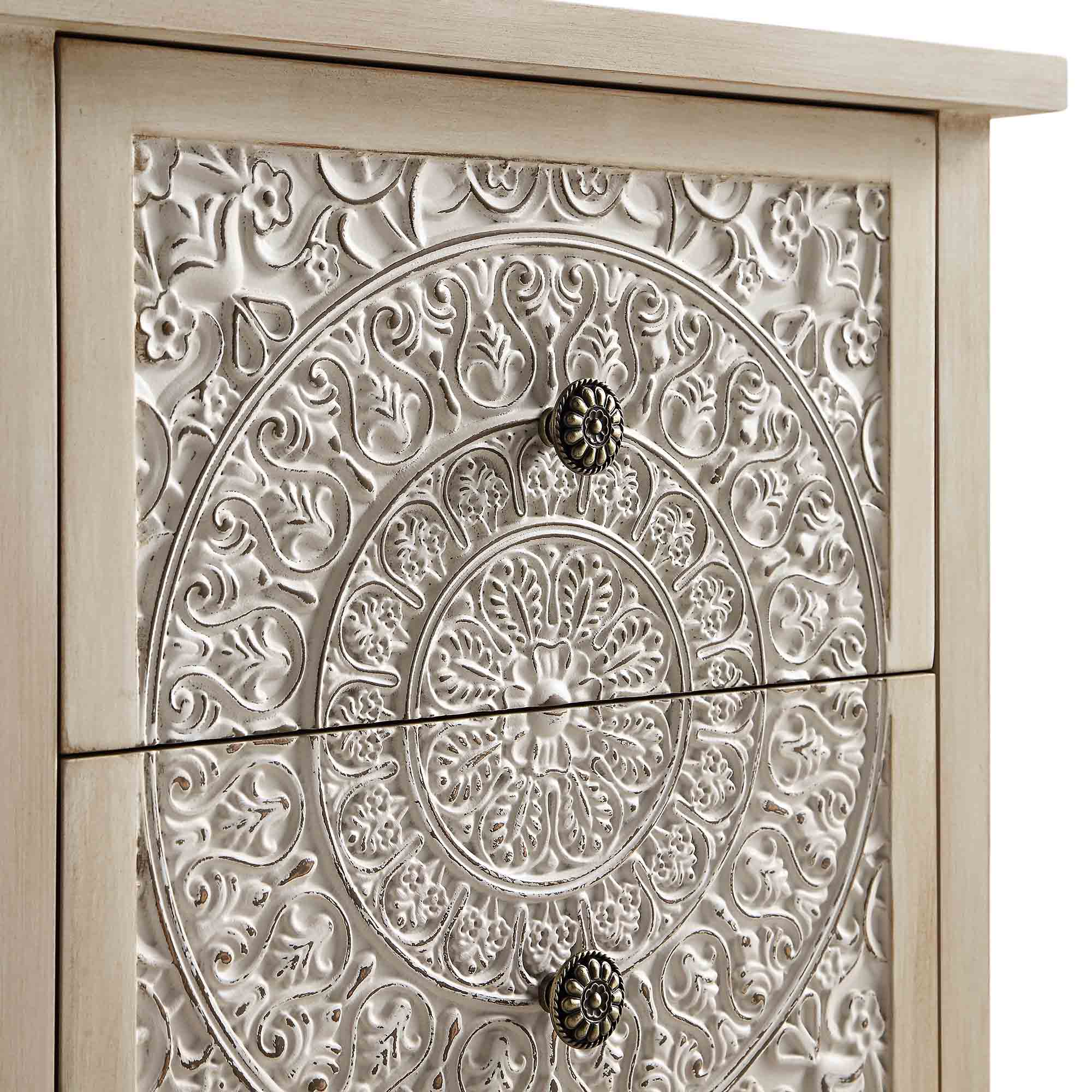Chantilly Whitewashed Carved 2 Drawer Bedside Table - Image 11