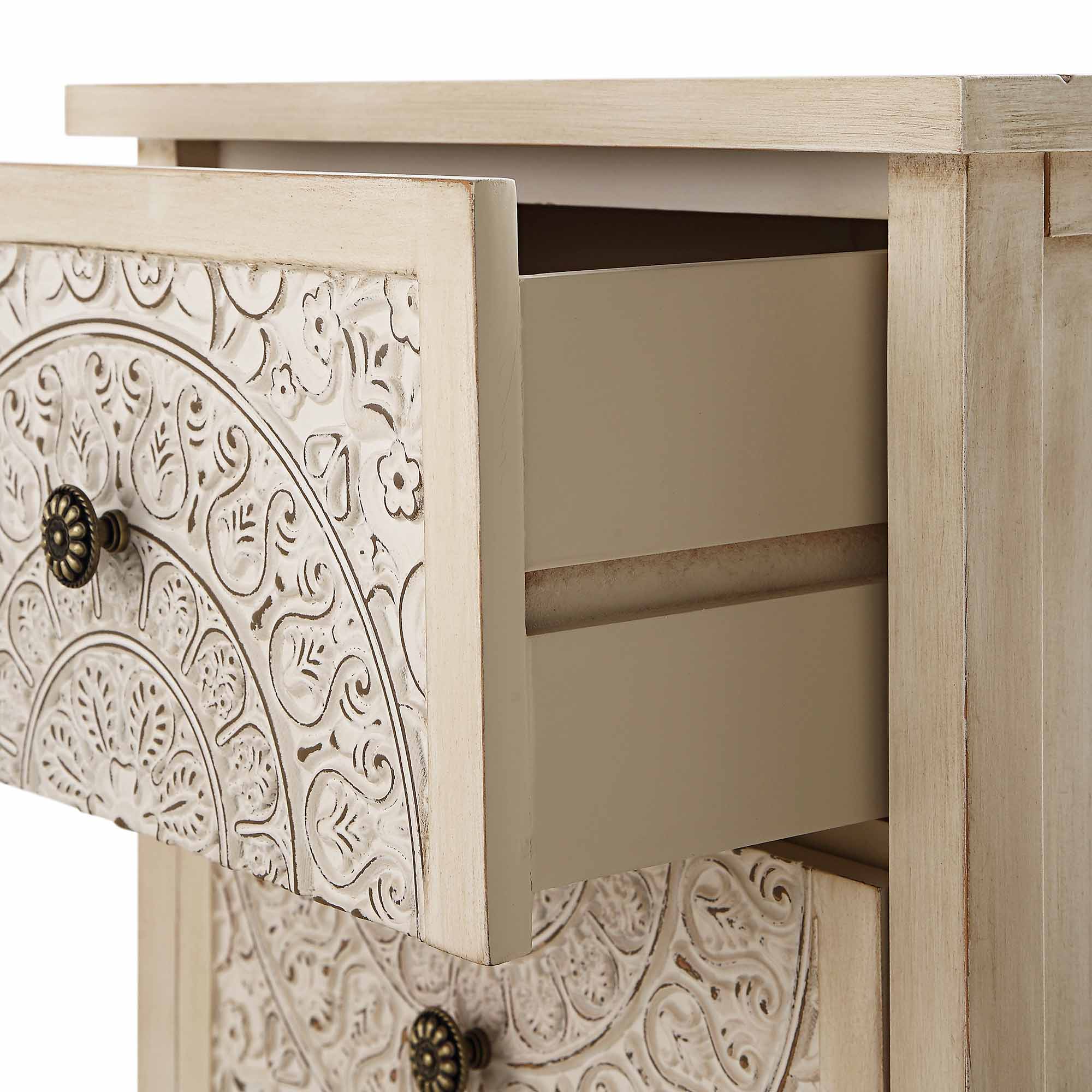 Chantilly Whitewashed Carved 2 Drawer Bedside Table - Image 12