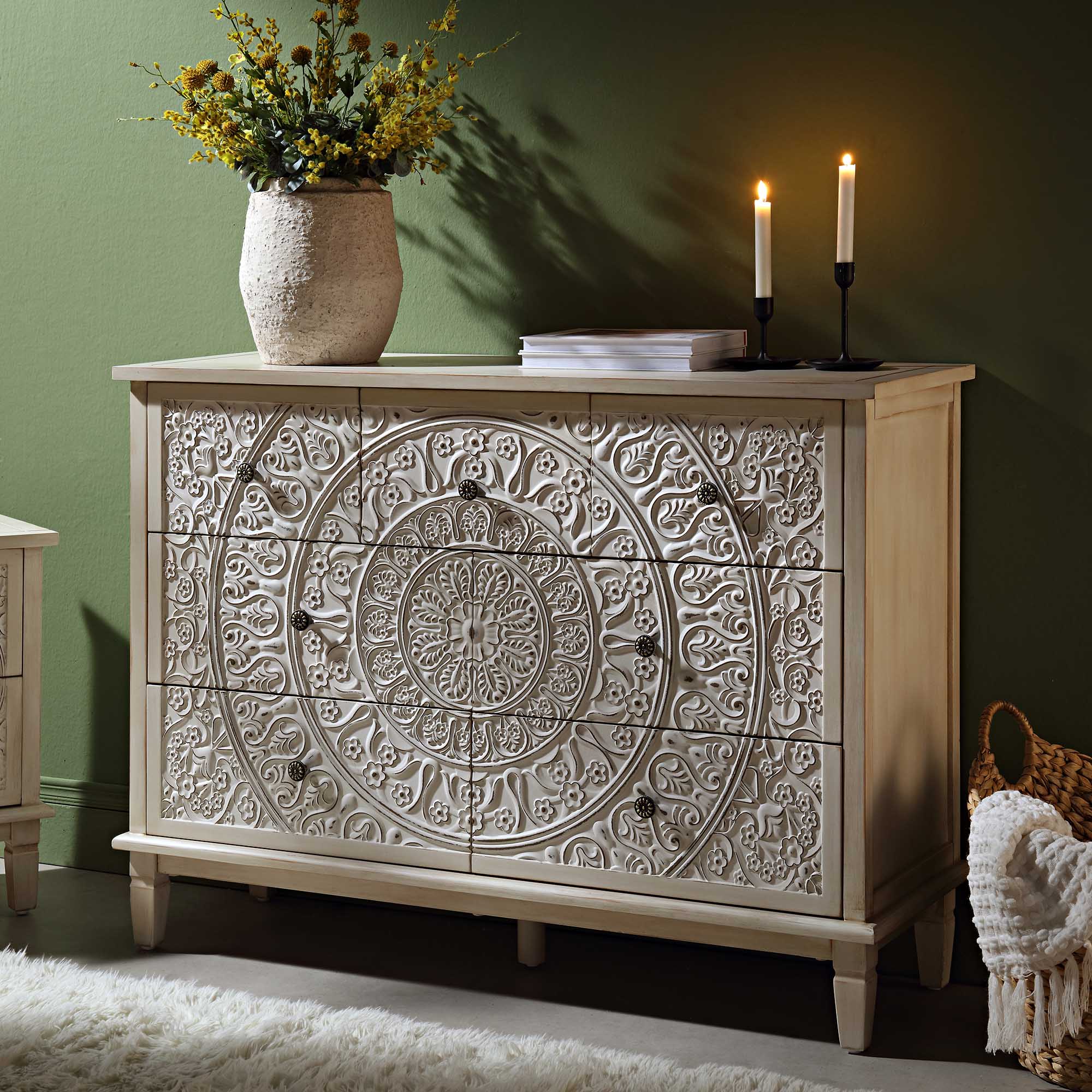 Chantilly Whitewashed Carved 3 over 4 Drawer Chest - Image 2