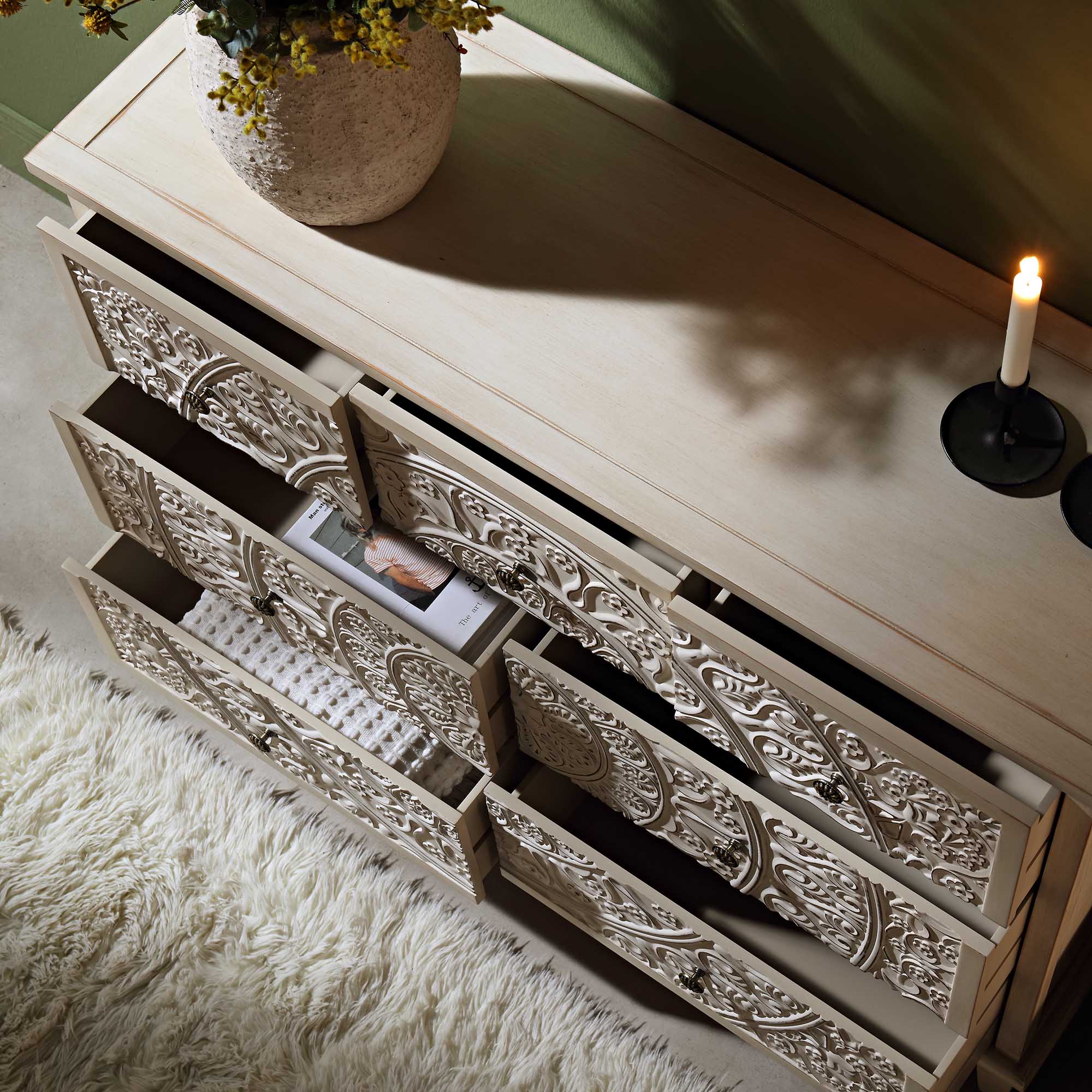 Chantilly Whitewashed Carved 3 over 4 Drawer Chest - Image 3