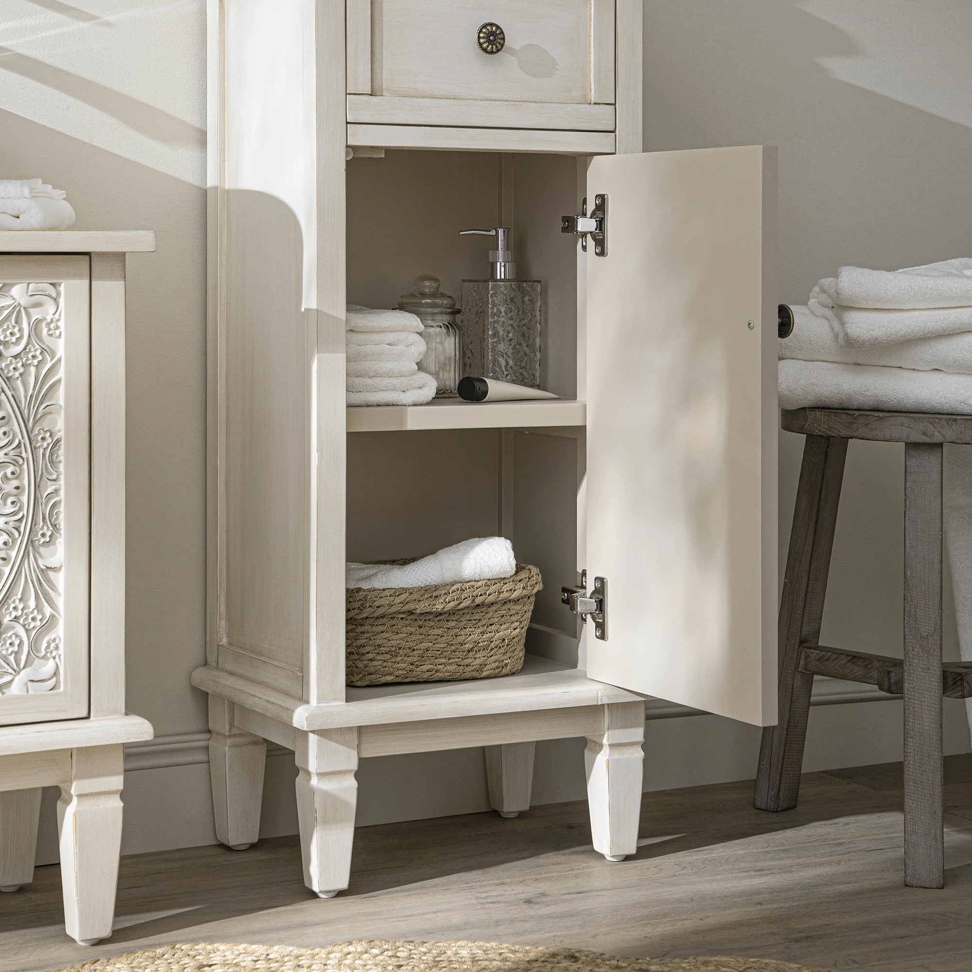 Chantilly Whitewashed Carved Bathroom Cupboard - Image 5