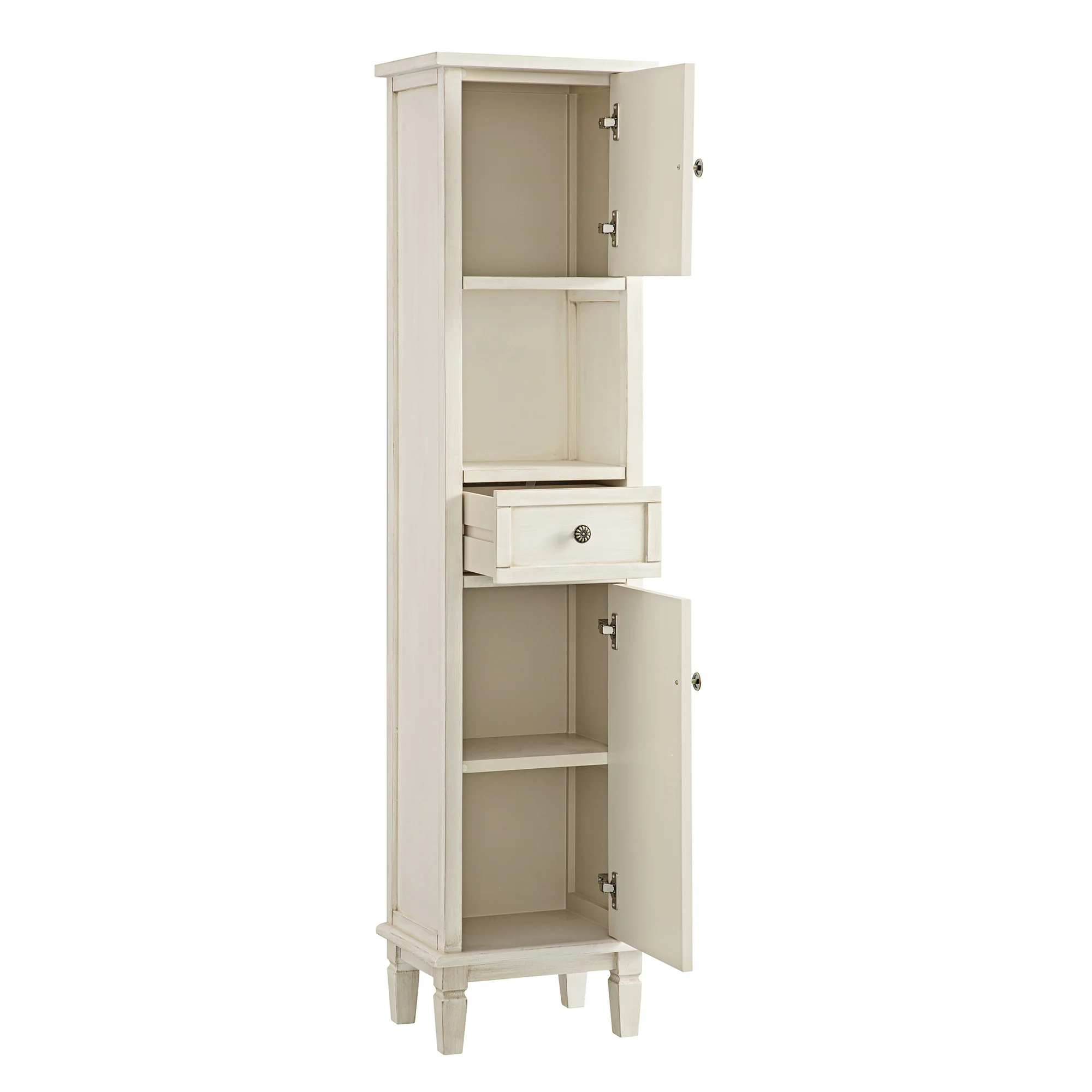Chantilly Whitewashed Carved Bathroom Tallboy Cabinet - Image 10