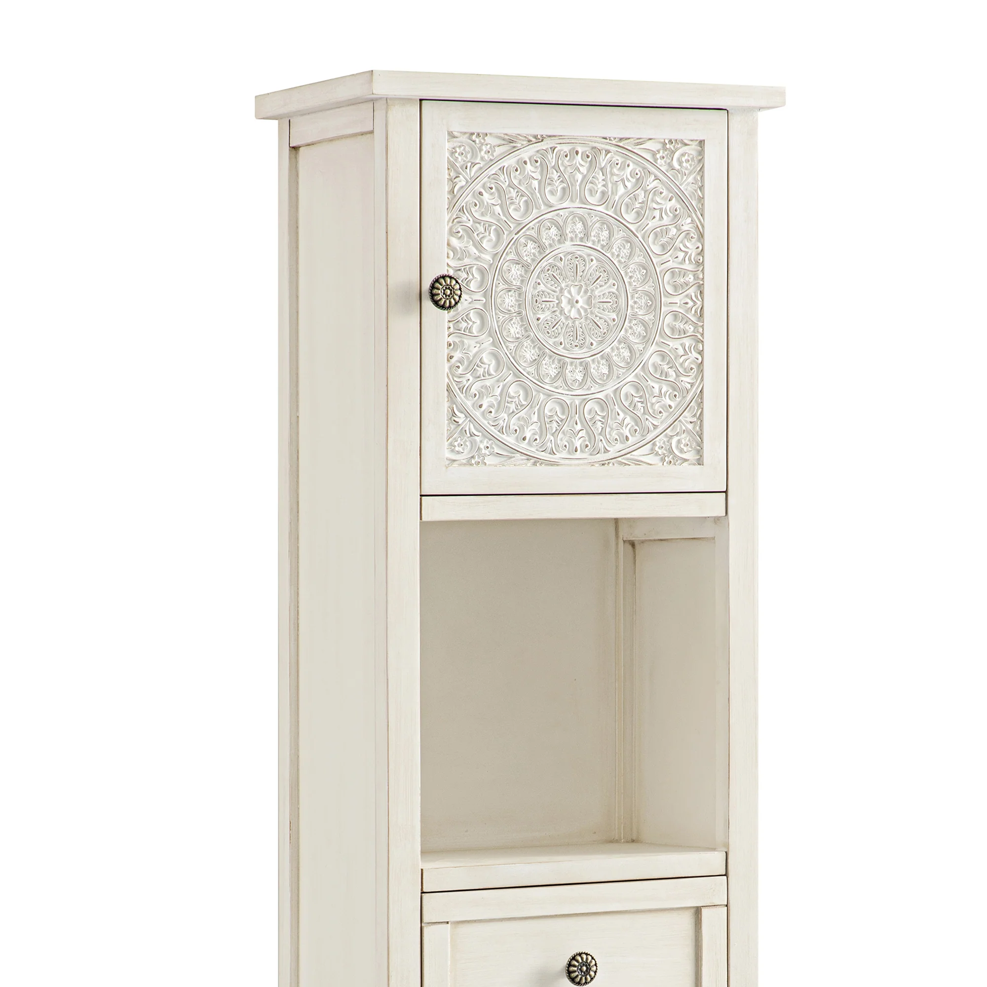 Chantilly Whitewashed Carved Bathroom Tallboy Cabinet - Image 14
