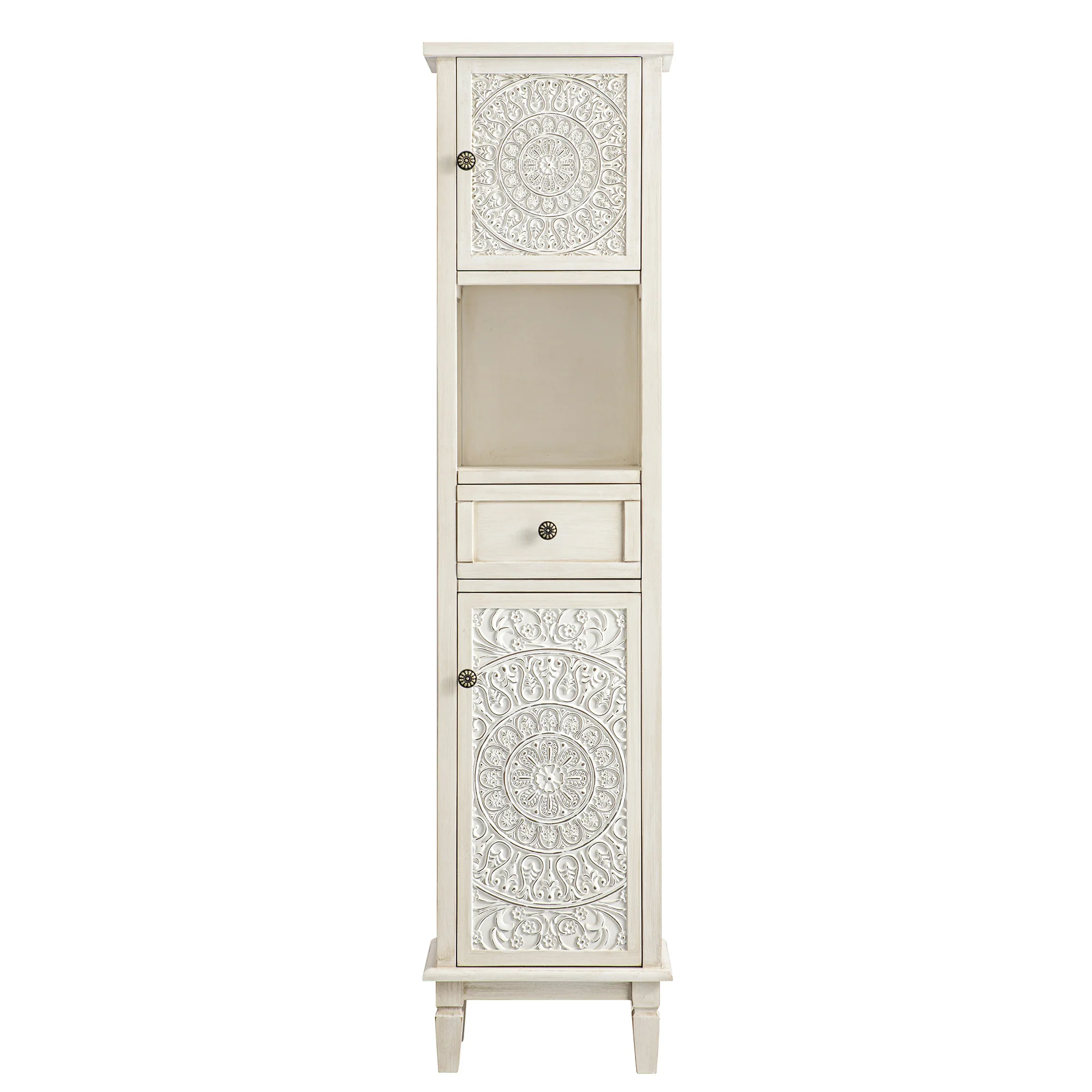Chantilly Whitewashed Carved Bathroom Tallboy Cabinet - Image 7