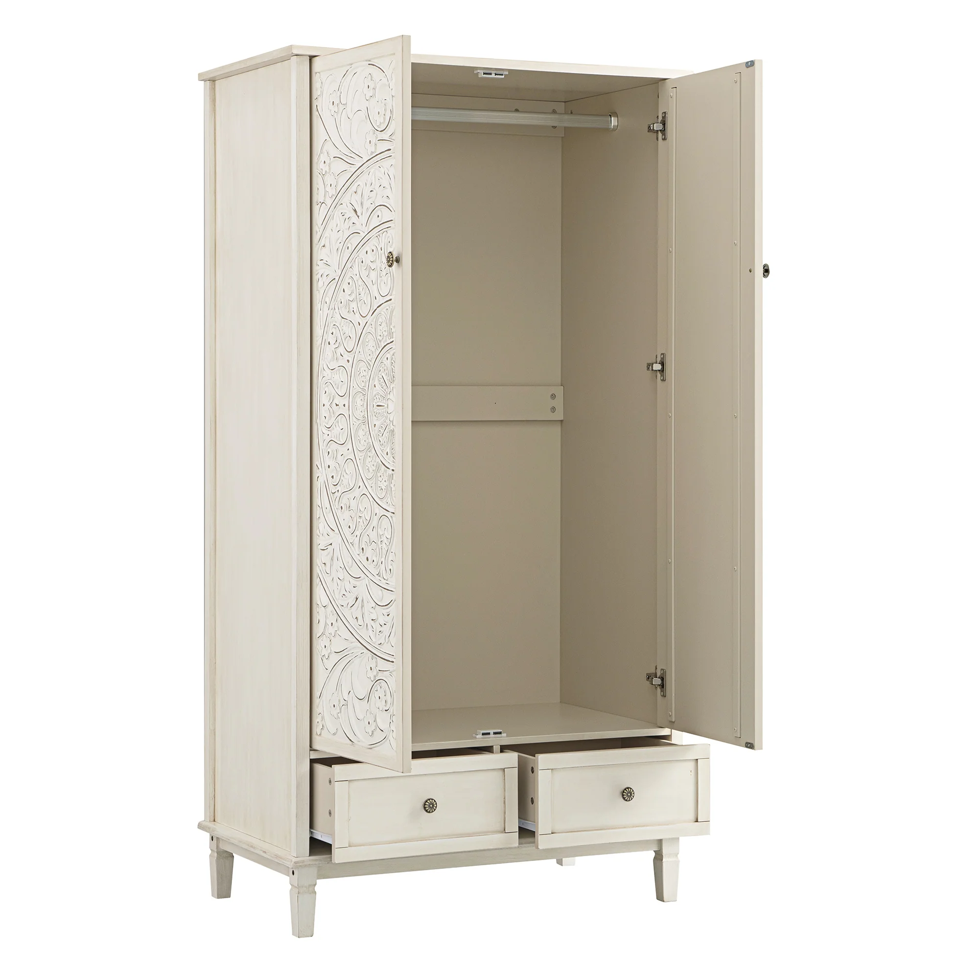 Chantilly Whitewashed Carved Double Wardrobe - Image 10