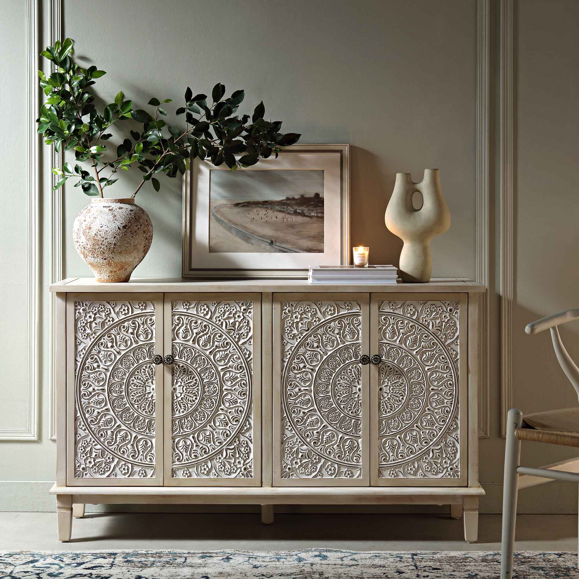 Chantilly Whitewashed Carved Large Sideboard - Image 2