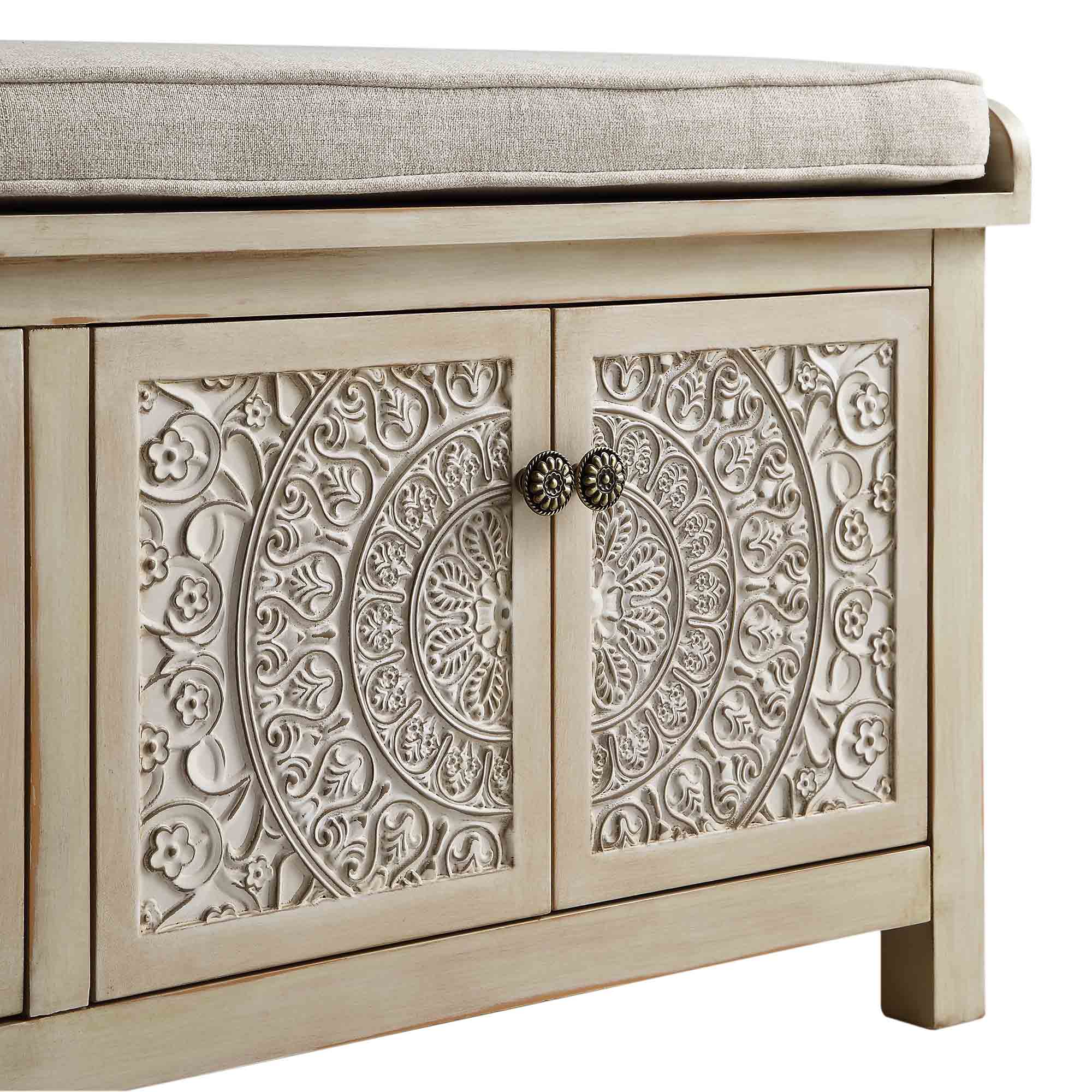 Chantilly Whitewashed Carved Storage Bench - Image 11
