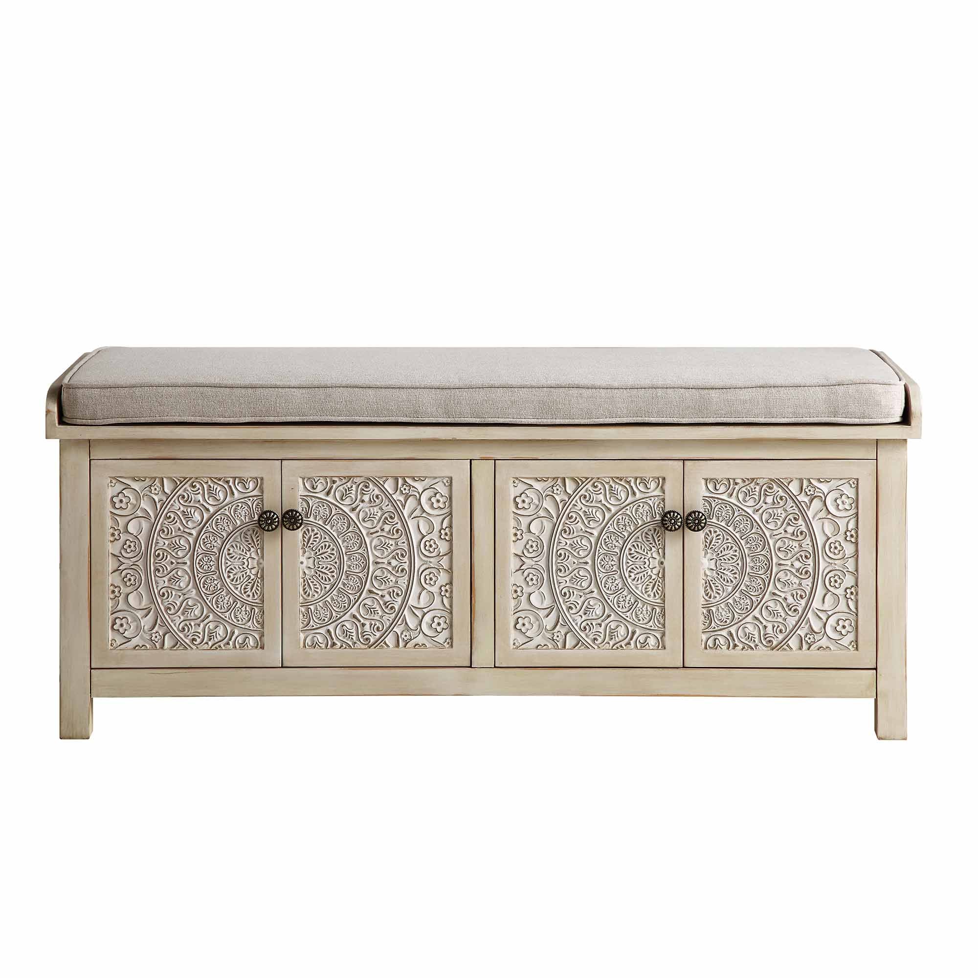 Chantilly Whitewashed Carved Storage Bench - Image 4