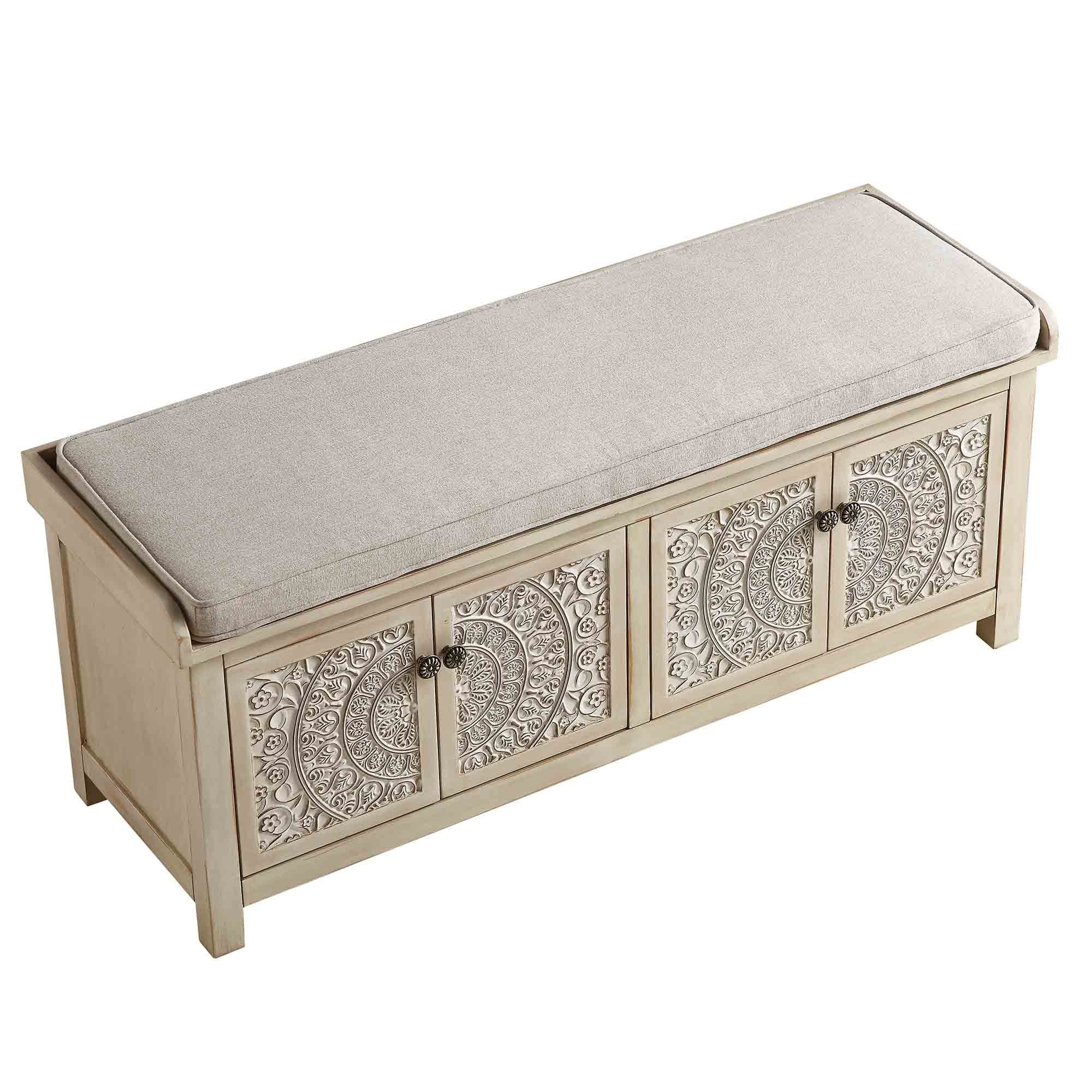 Chantilly Whitewashed Carved Storage Bench - Image 8