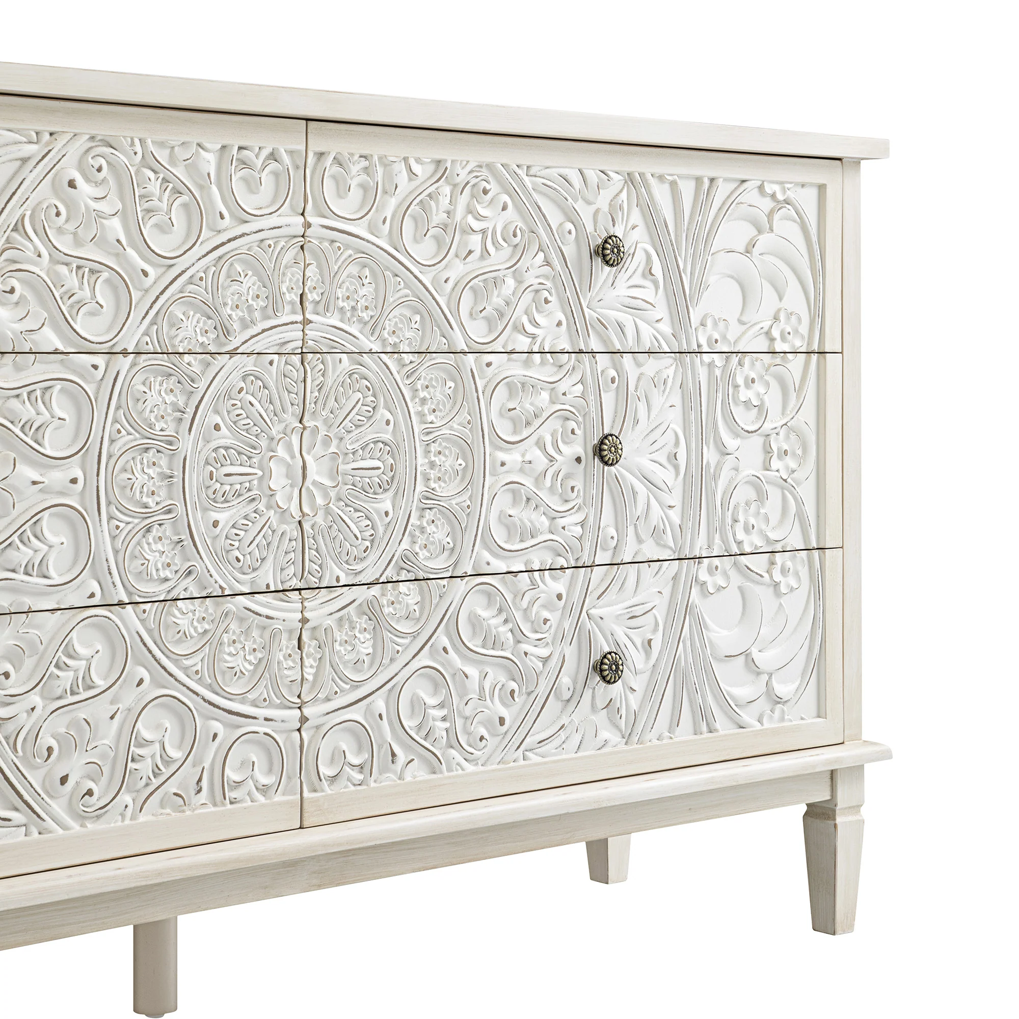 Chantilly Whitewashed Carved Wide 6 Drawer Chest - Image 14