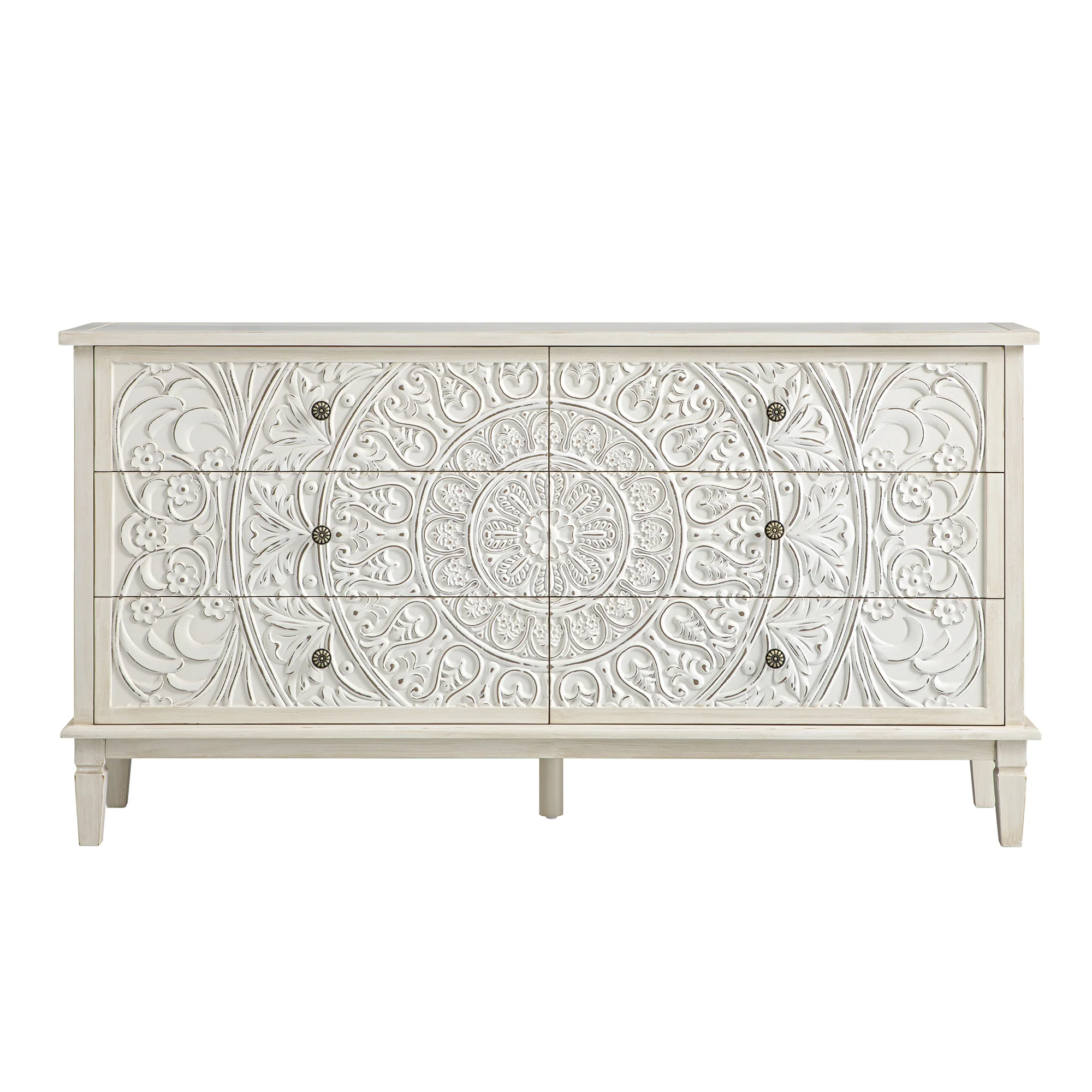 Chantilly Whitewashed Carved Wide 6 Drawer Chest - Image 6