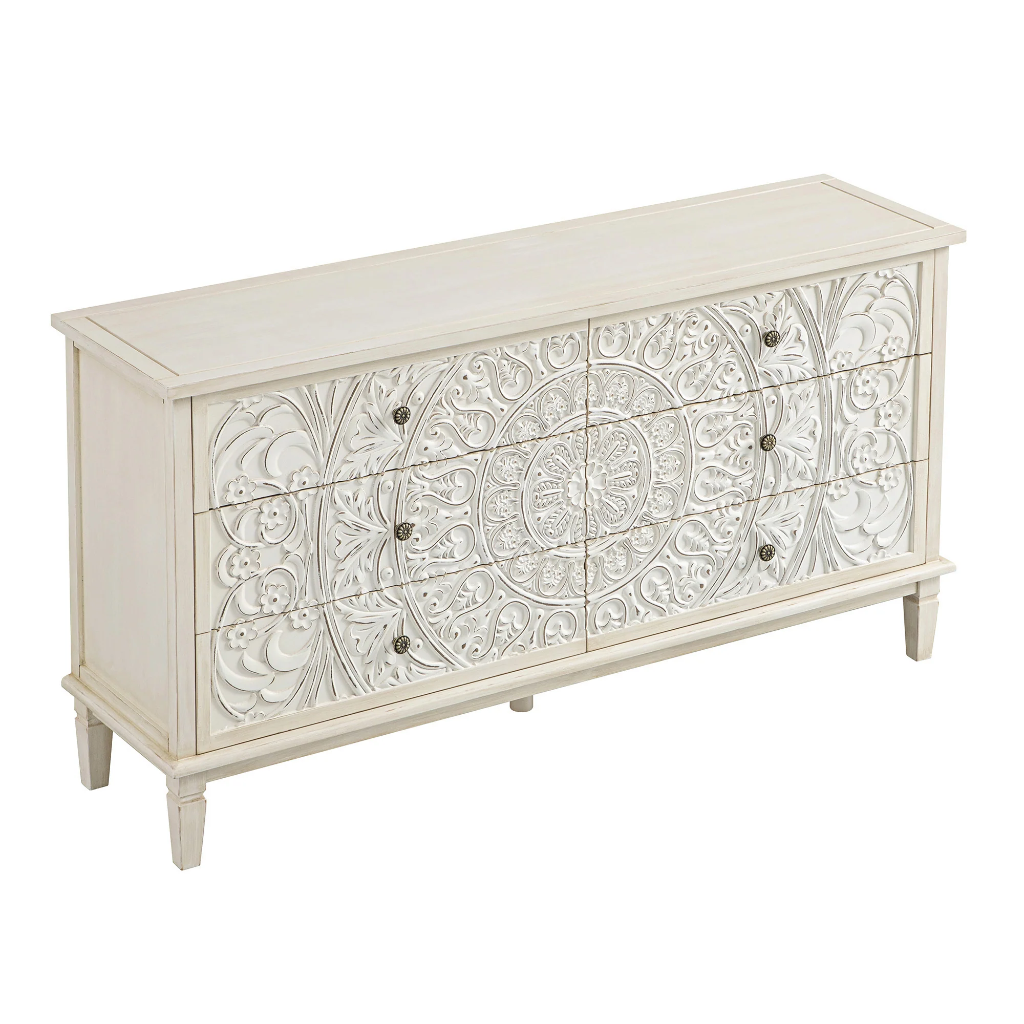 Chantilly Whitewashed Carved Wide 6 Drawer Chest - Image 9