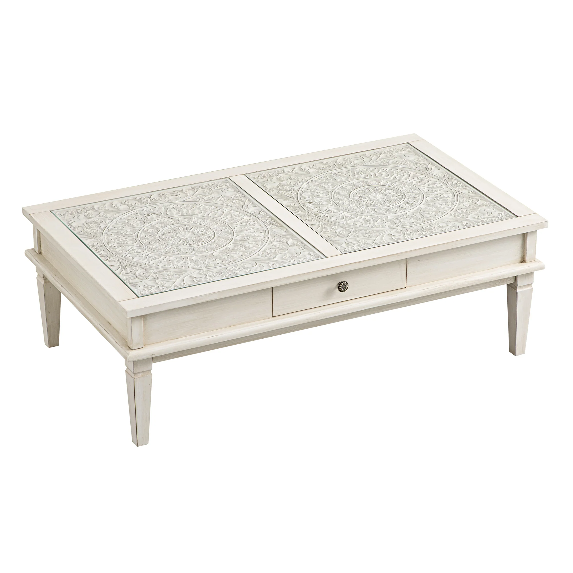 Chantilly Whitewashed Coffee Table with Drawers - Image 11