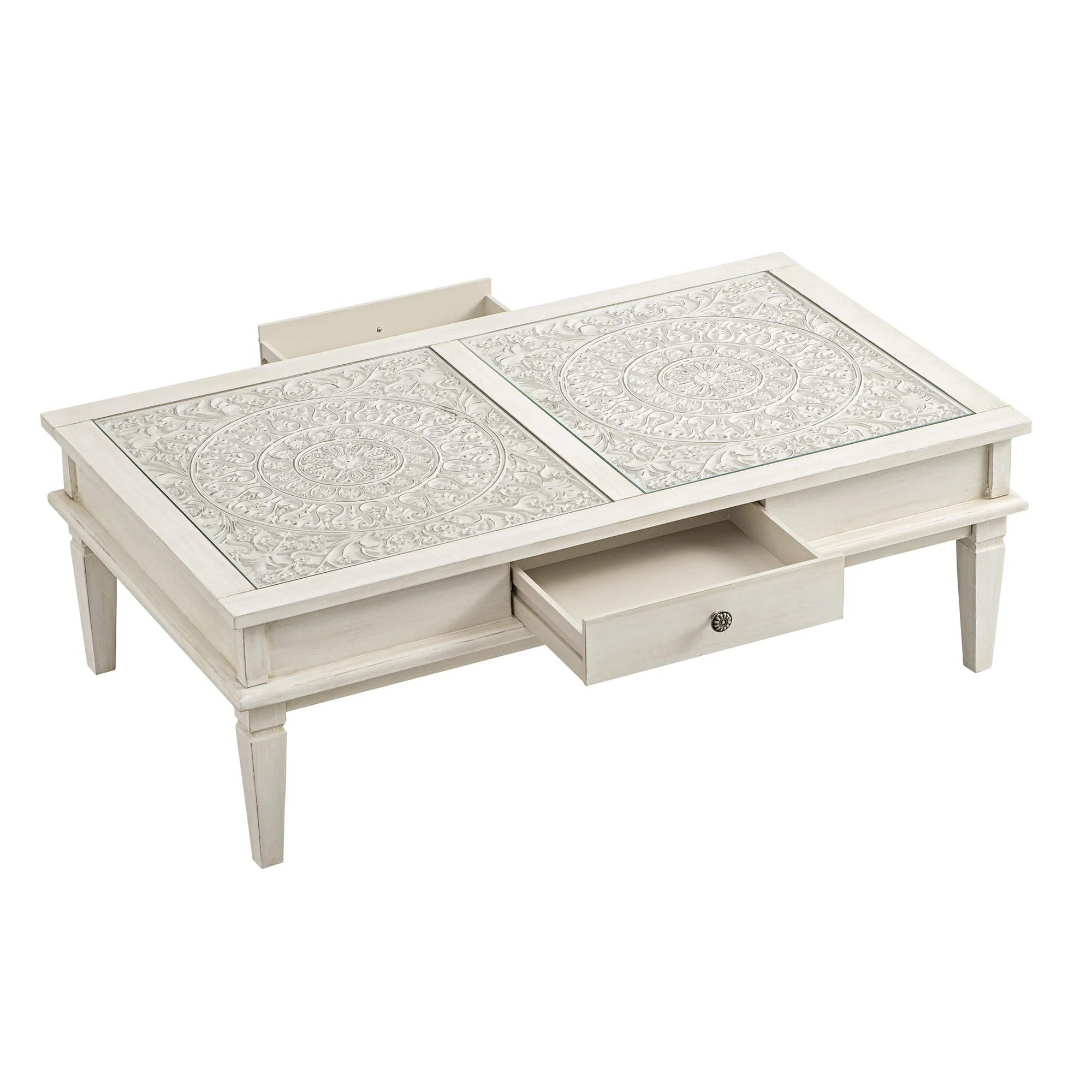 Chantilly Whitewashed Coffee Table with Drawers - Image 12