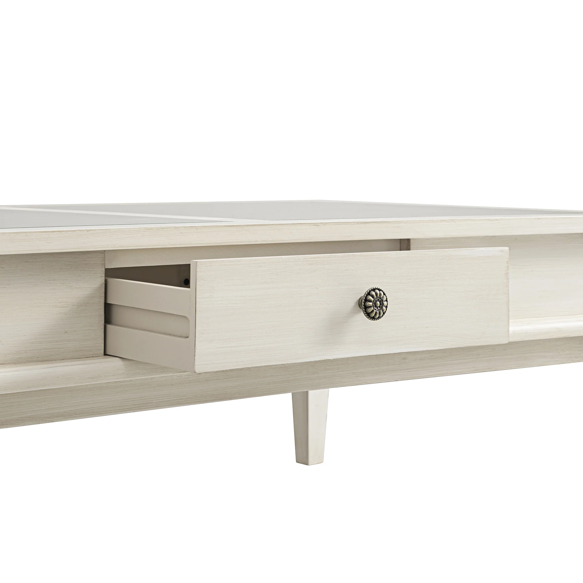 Chantilly Whitewashed Coffee Table with Drawers - Image 16