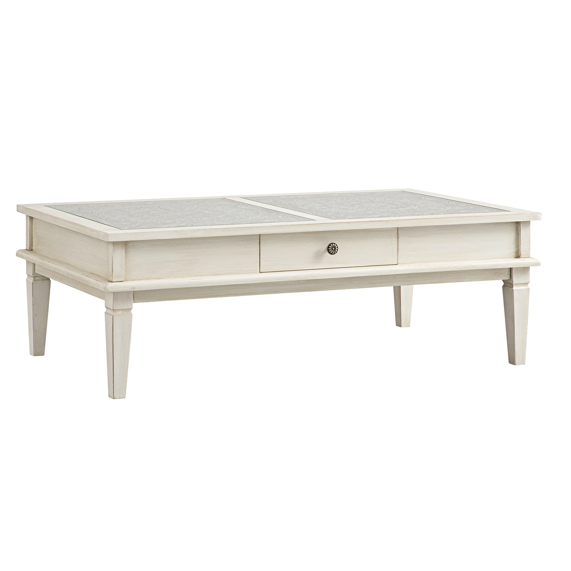 Chantilly Whitewashed Coffee Table with Drawers - Image 8