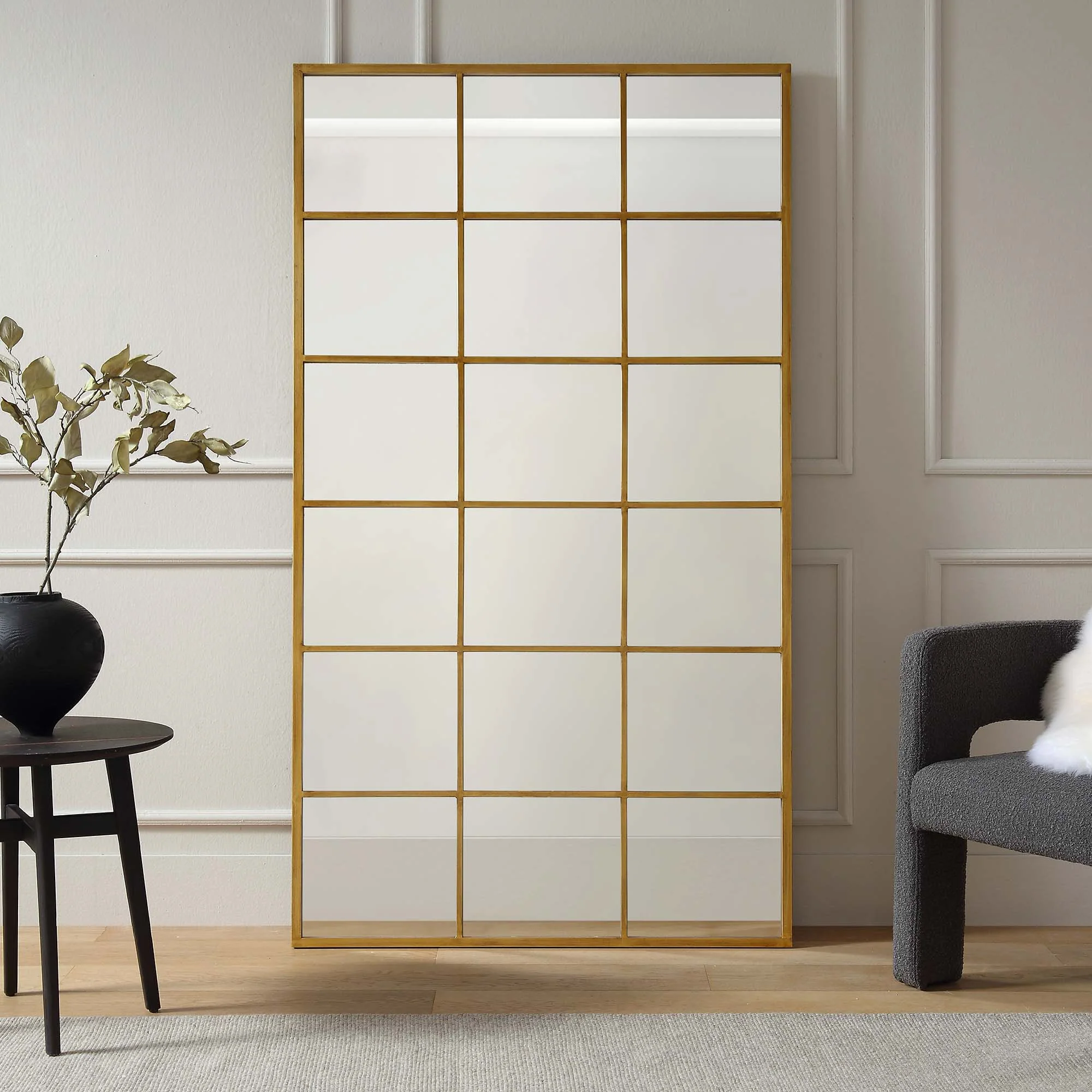 Chardwell Full Length Industrial Metal Window Mirror 180 x 100 cm, Antique Gold Effect - Image 2