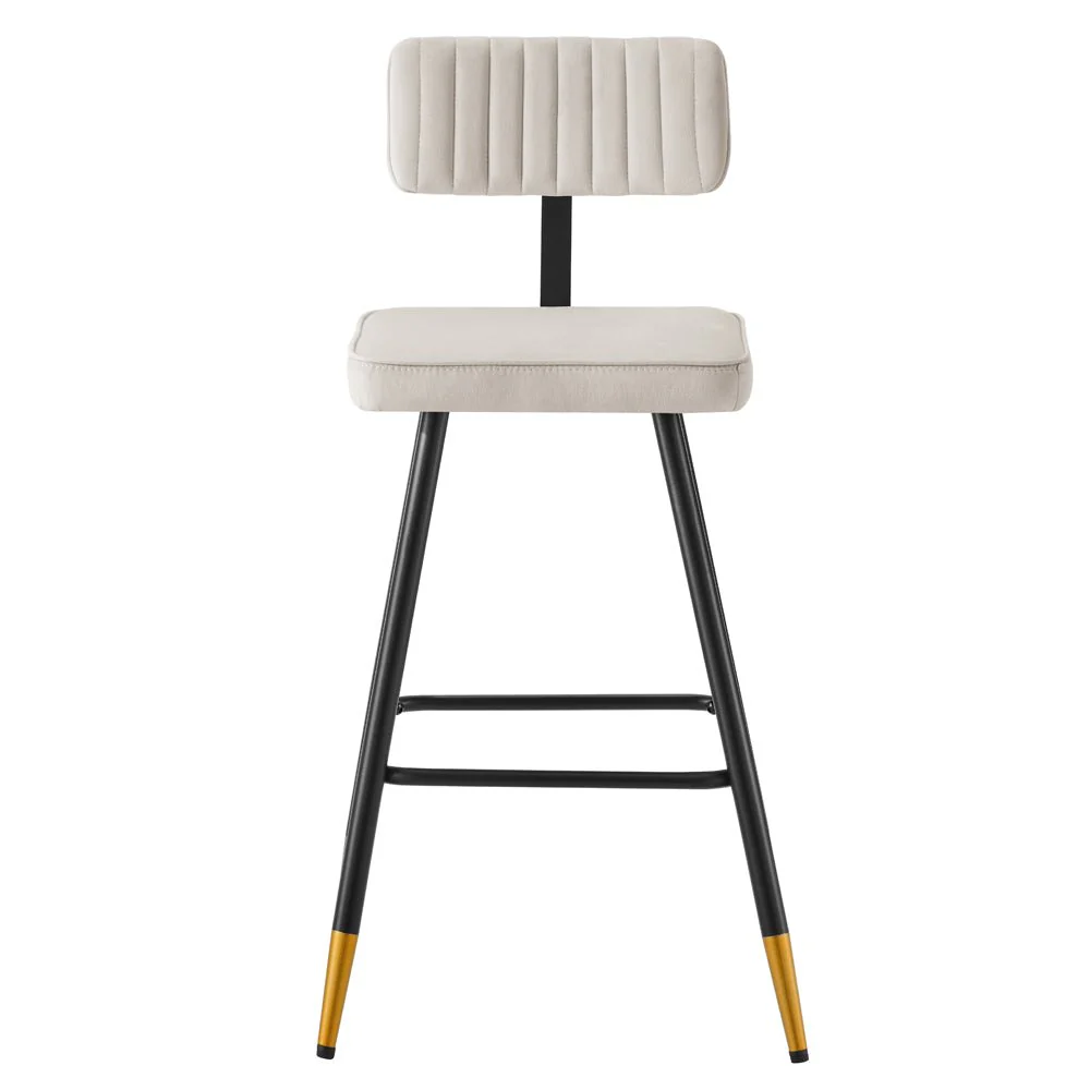 Charlecote Set of 2 Champagne Colour Velvet Upholstered Bar Stools - Image 5