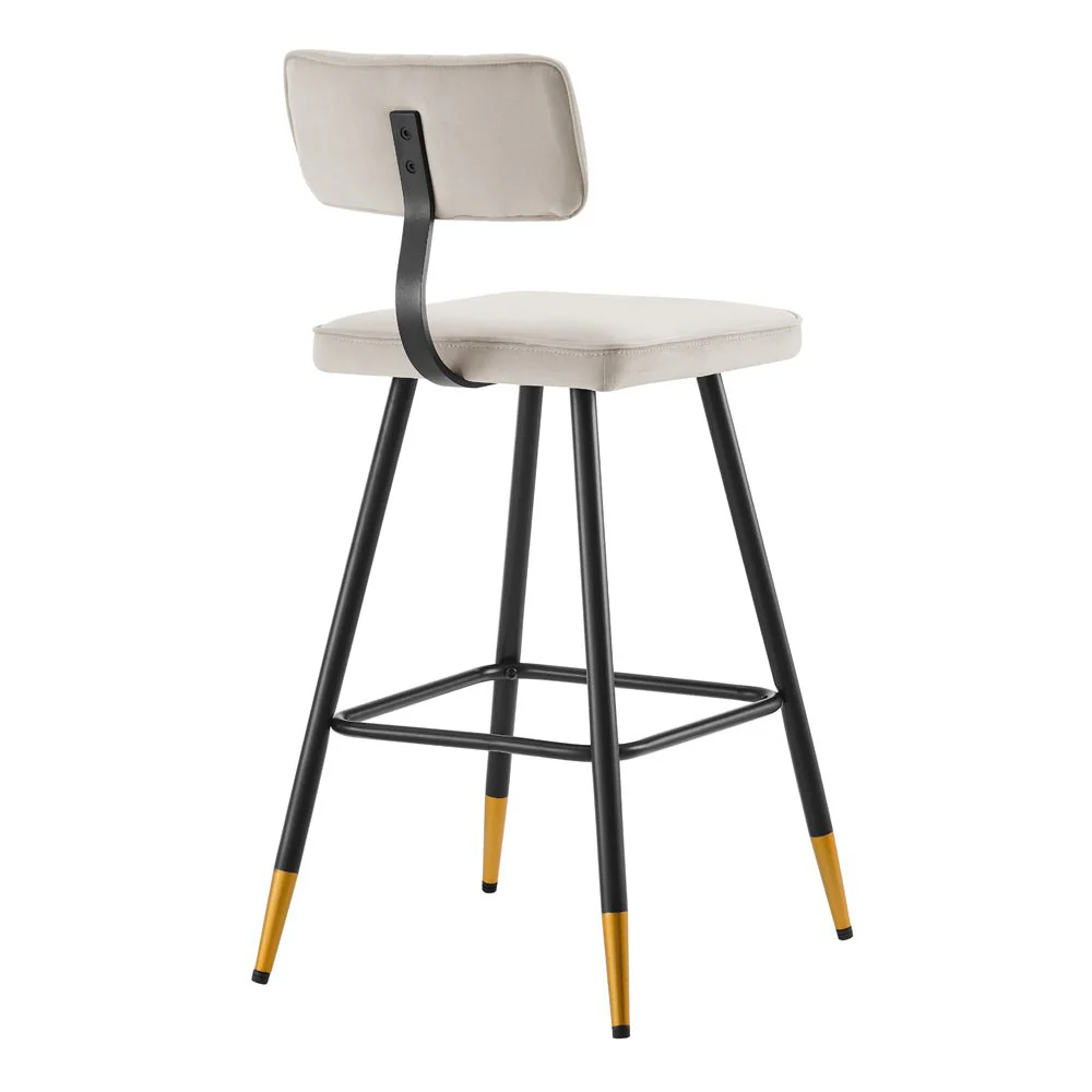 Charlecote Set of 2 Champagne Colour Velvet Upholstered Bar Stools - Image 6