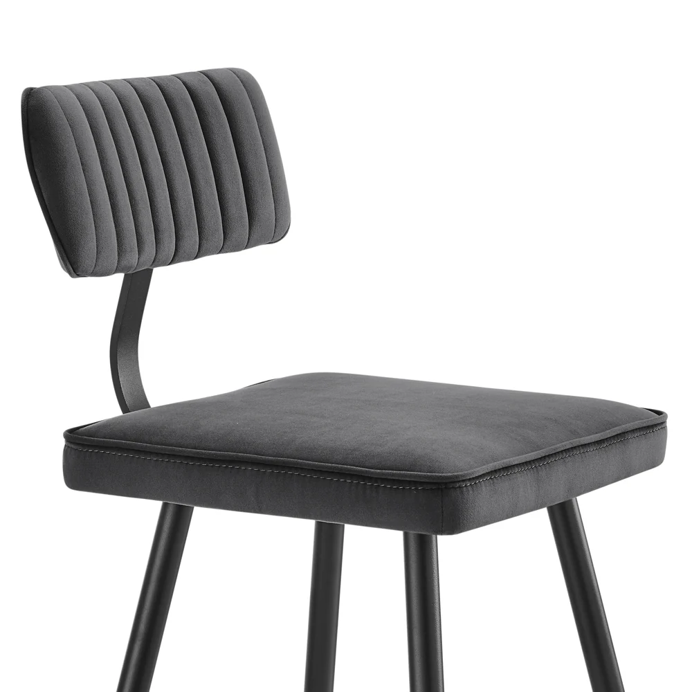 Charlecote Set of 2 Dark Grey Velvet Upholstered Bar Stools - Image 8