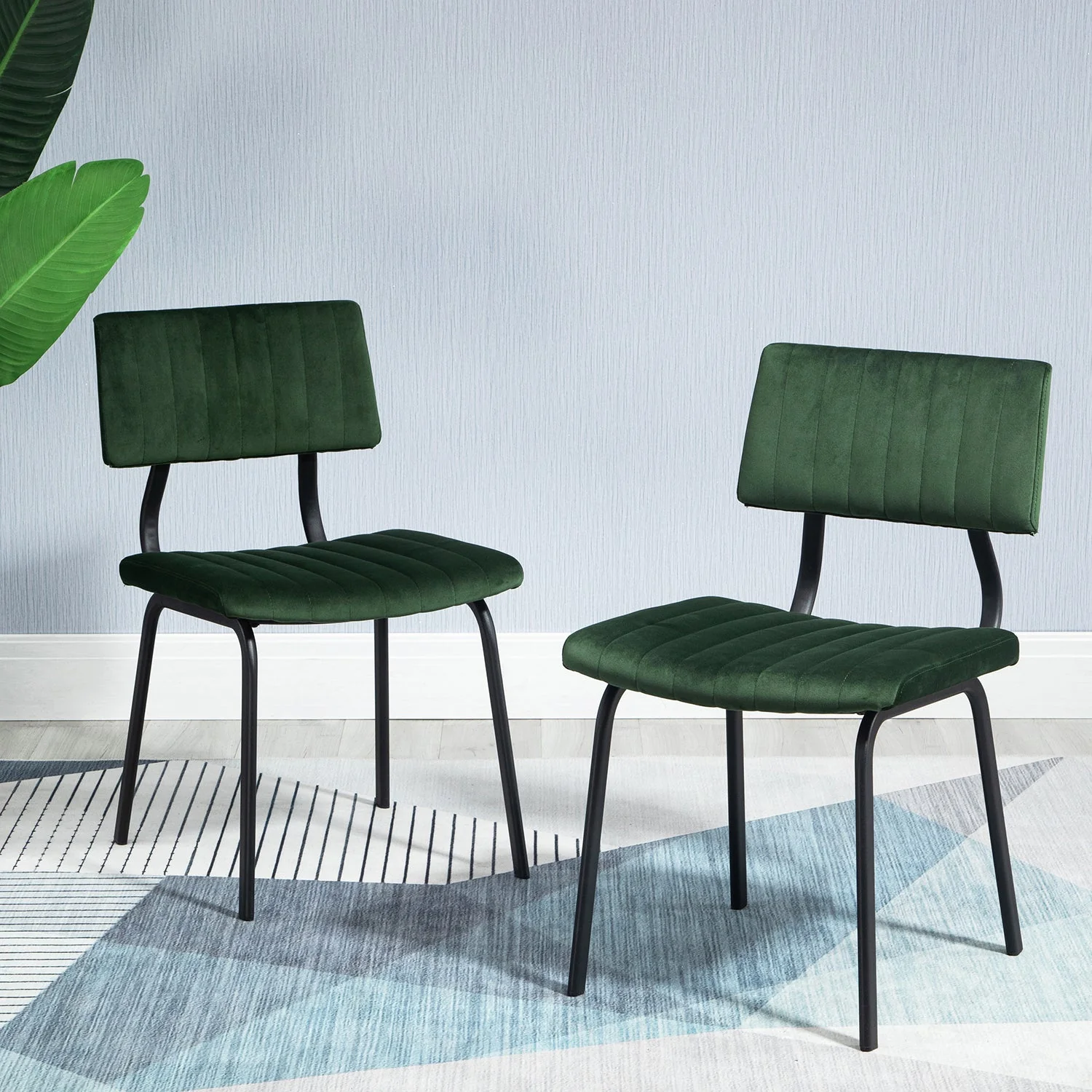 Charlecote Set of 2 Fluted Dining Chairs (Dark Green Velvet) - Image 2