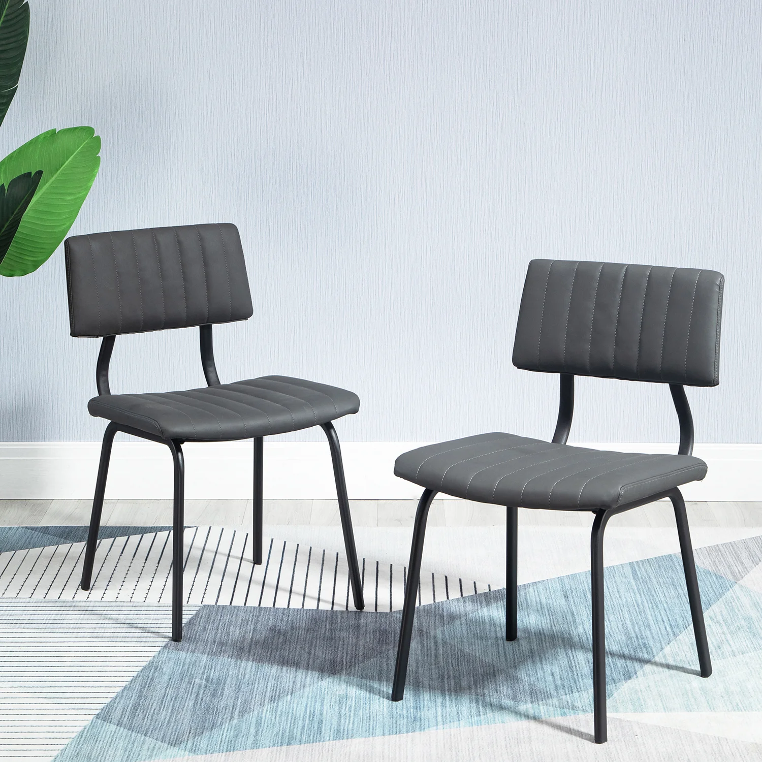 Charlecote Set of 2 Fluted Dining Chairs (Dark Grey PU) - Image 2