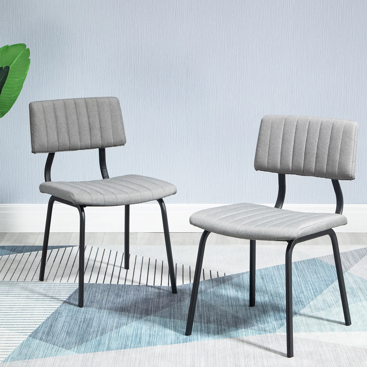 Charlecote Set of 2 Fluted Dining Chairs (Light Grey Linen) - Image 2