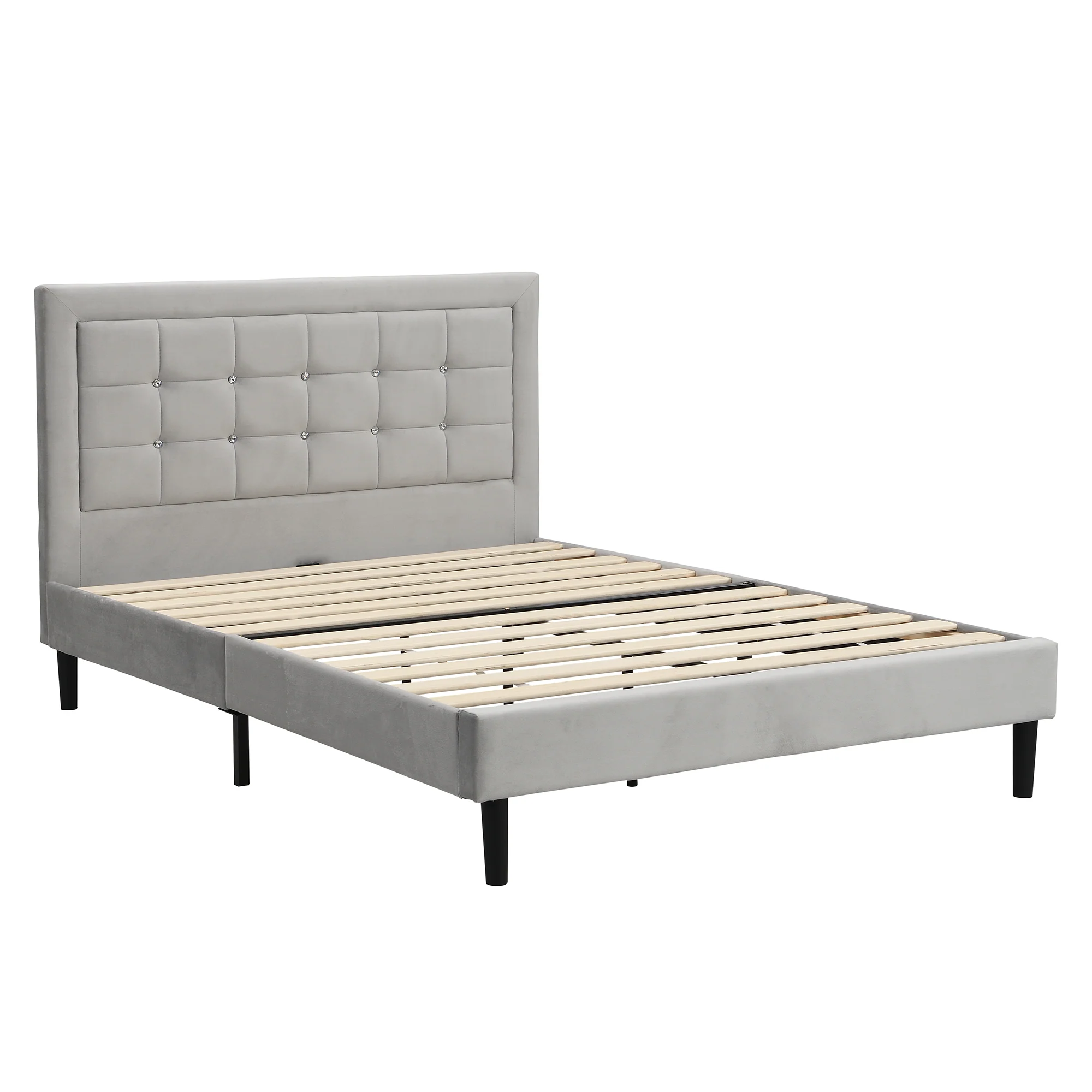Chastleton Upholstered Bed with Diamante Headboard (Grey Velvet) - Image 3