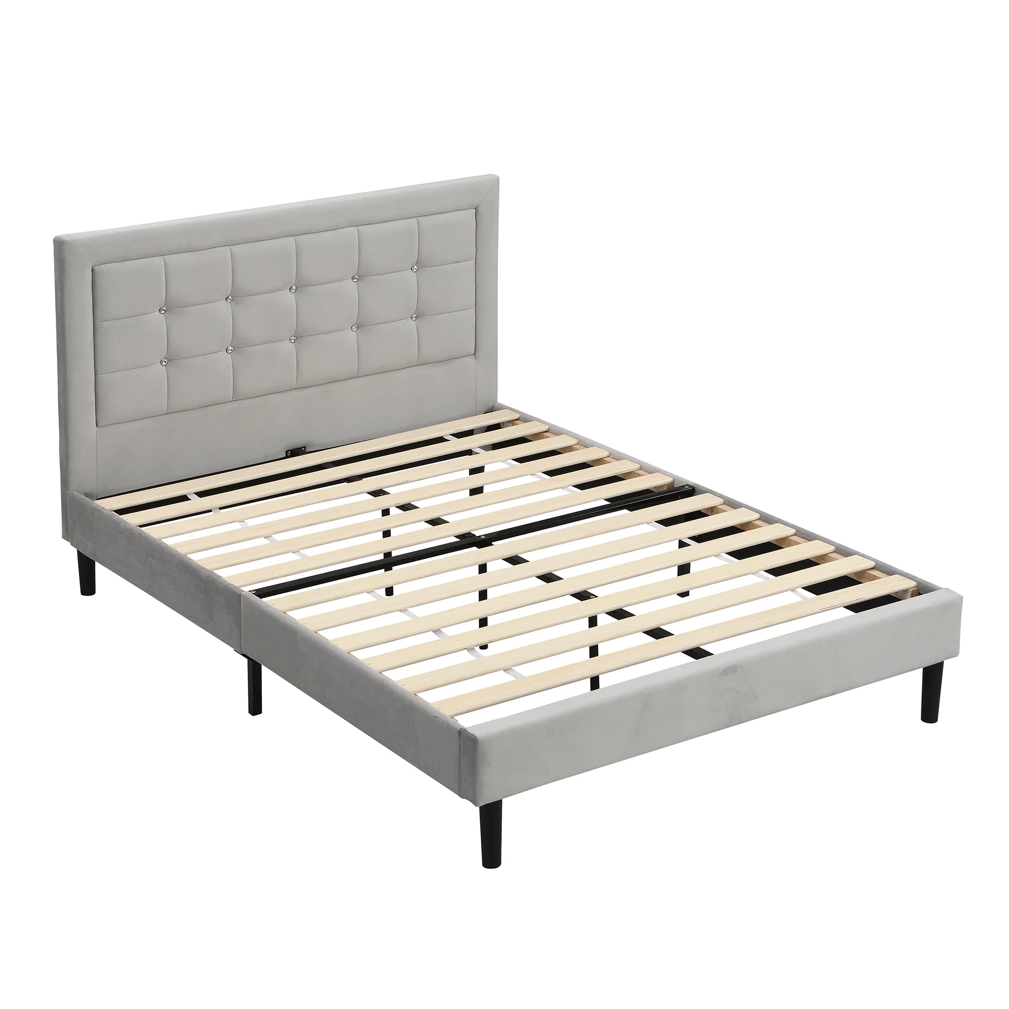 Chastleton Upholstered Bed with Diamante Headboard (Grey Velvet) - Image 4