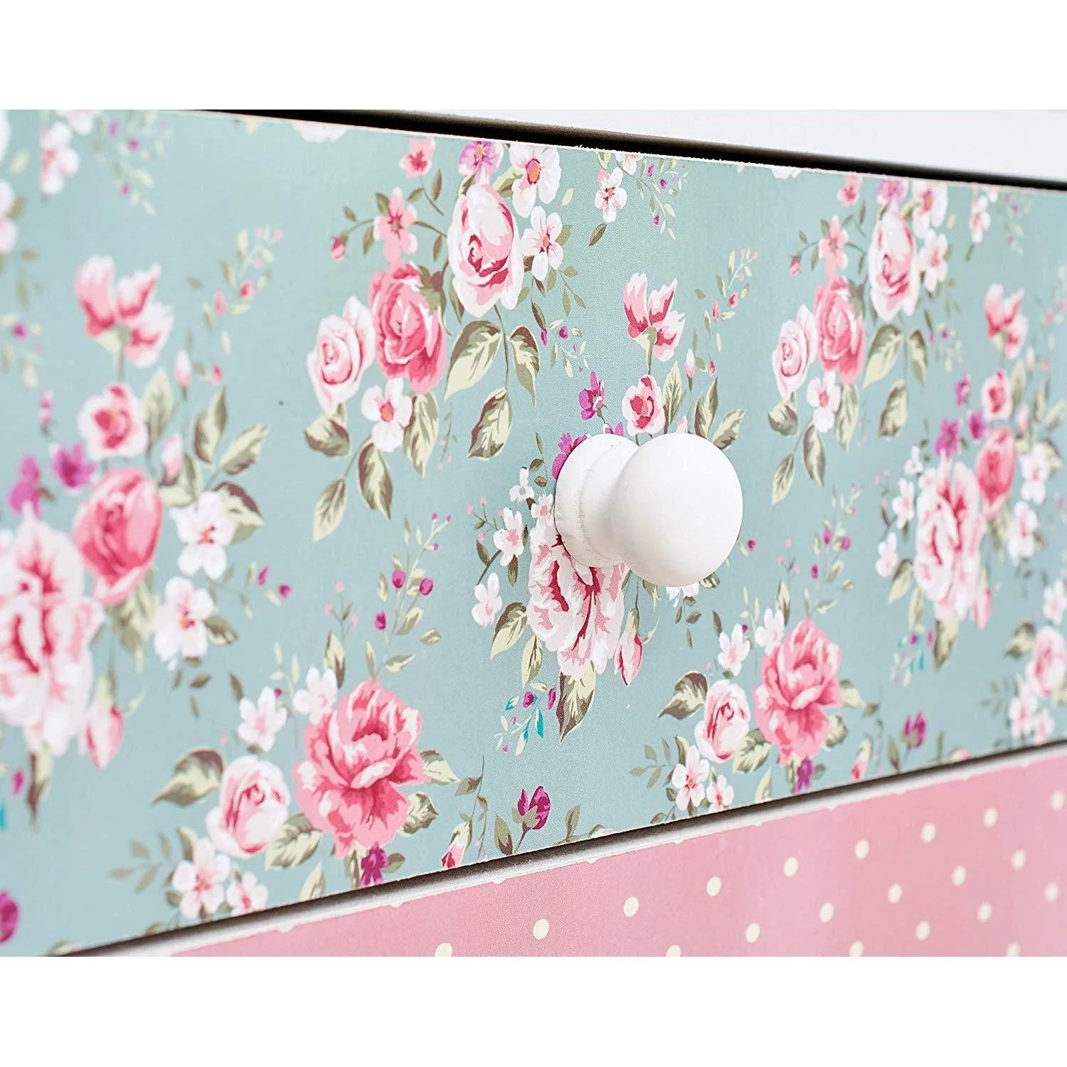 Cherry Tree Furniture CANTERBURY Wooden 2-Drawer Bedside Table Nightstand, Rose & Polka Dot Pattern - Image 7