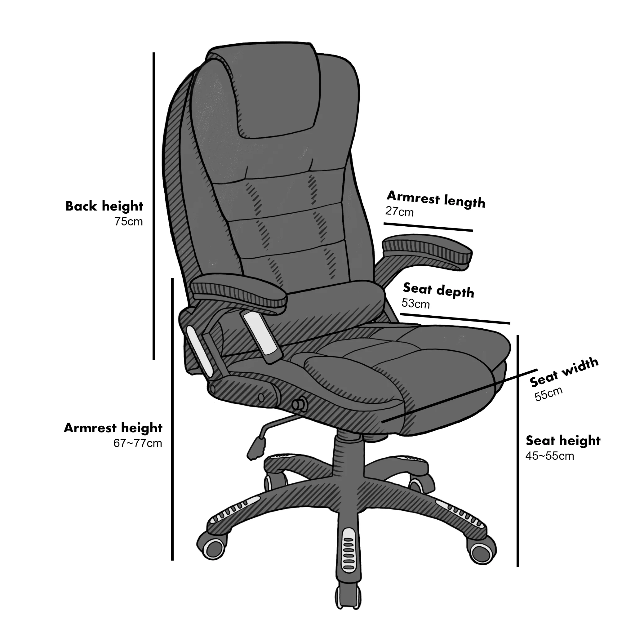 Executive Recline Padded Swivel Office Chair with Vibrating Massage Function, MM17 Brown - Image 3
