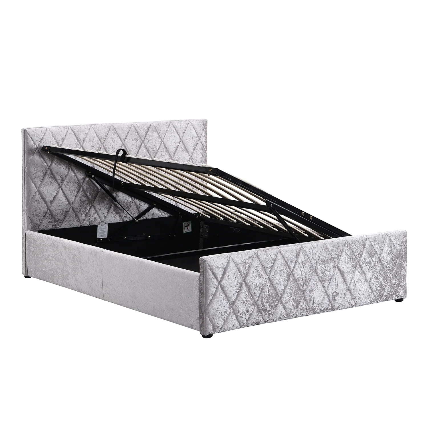 Hayden Crushed Velvet Side Lift Storage Ottoman Upholstered Bed Frame Silver - Image 4