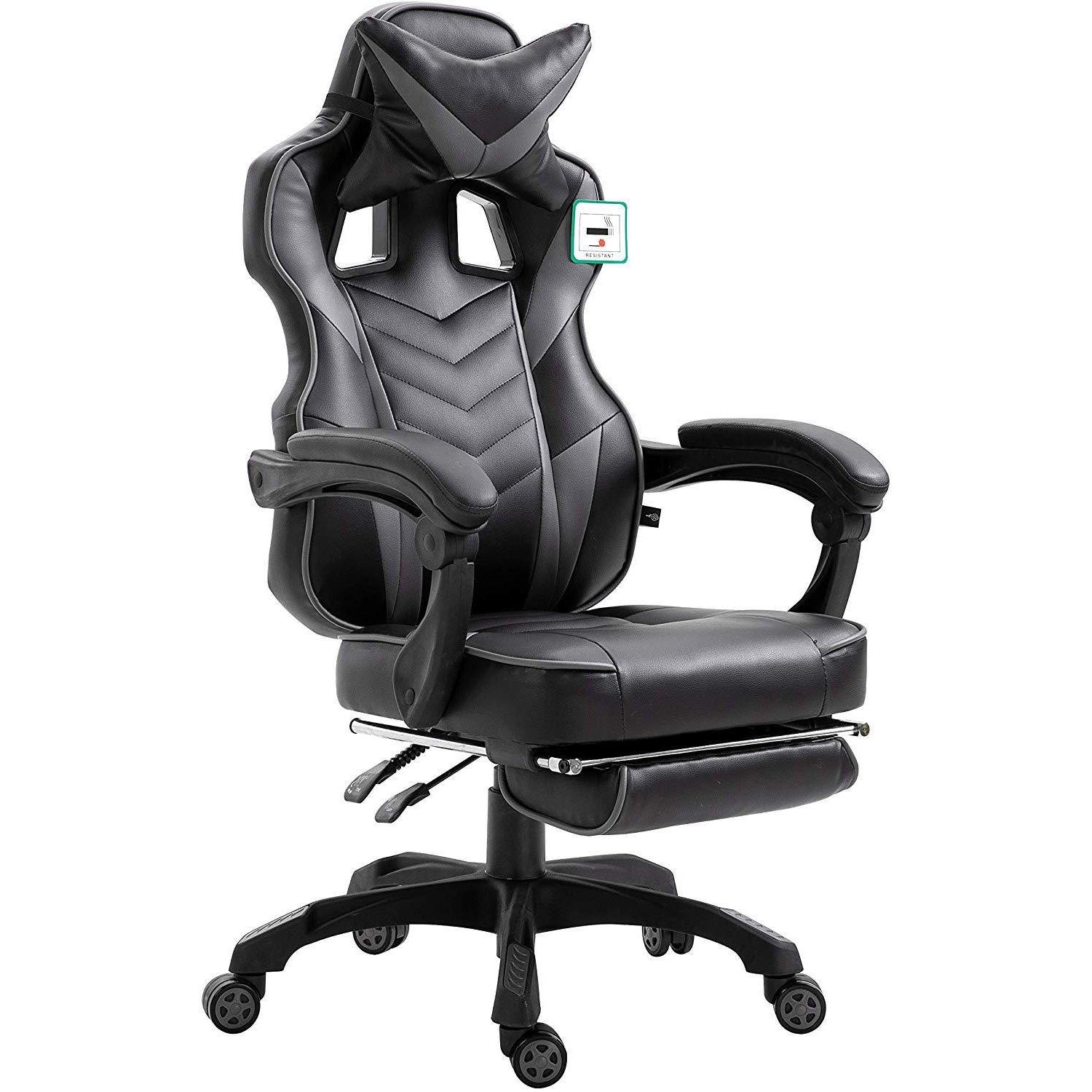 Cherry Tree Furniture High Back Recliner Gaming Chair with Cushion & Retractable Footrest Black & Grey - Image 2