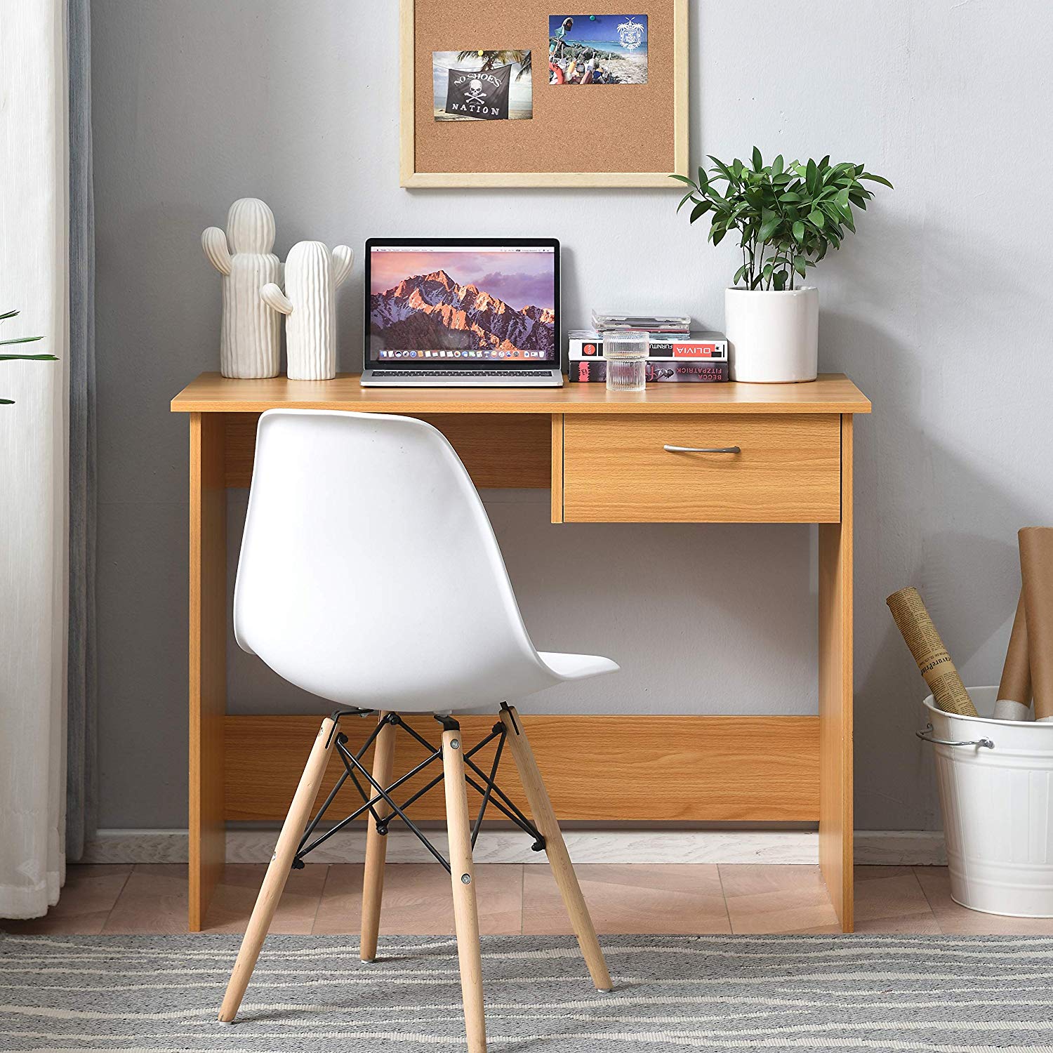 Cherry Tree Furniture MERV Computer Desk Home Office Desk with Drawer Beech Colour - Image 2