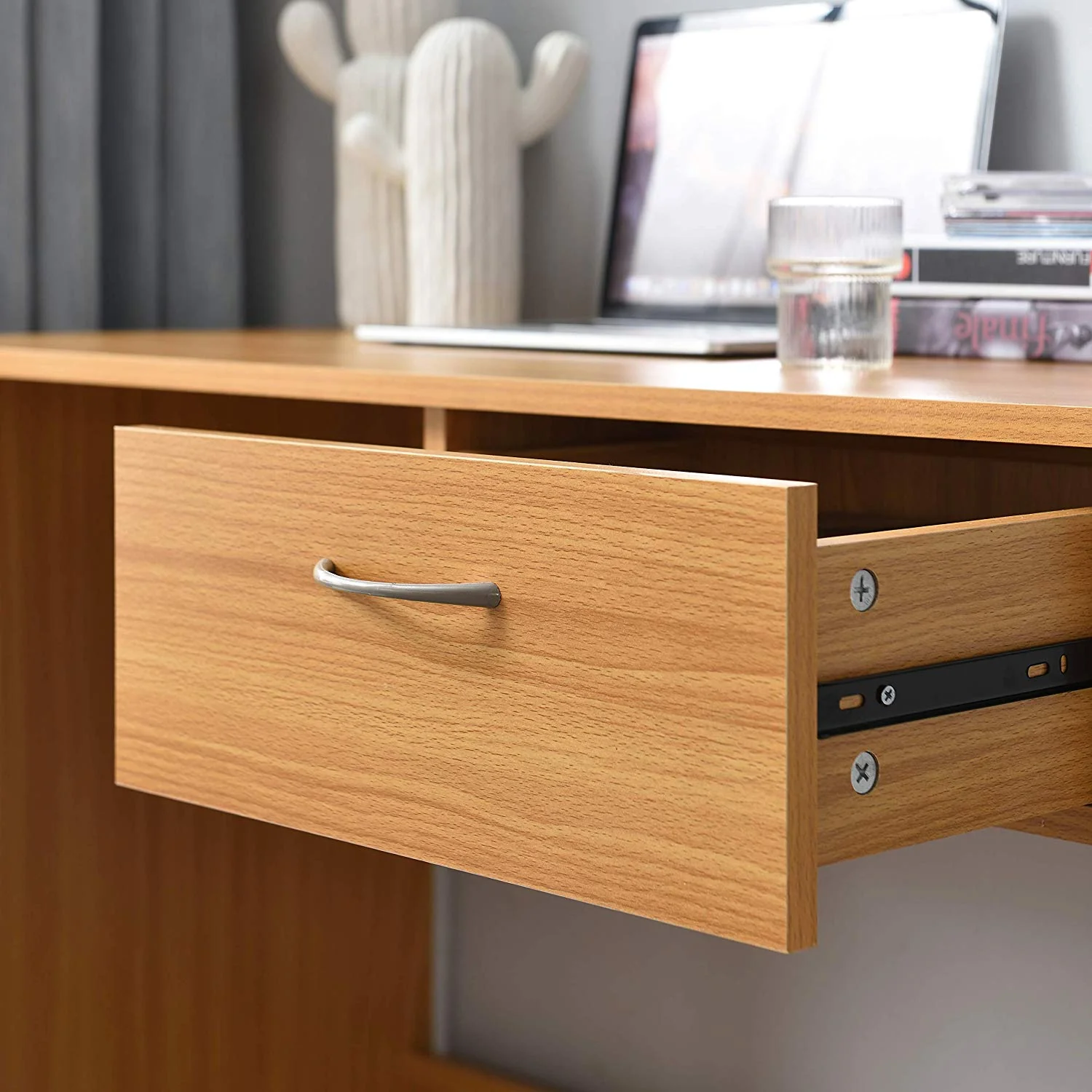 Cherry Tree Furniture MERV Computer Desk Home Office Desk with Drawer Beech Colour - Image 4