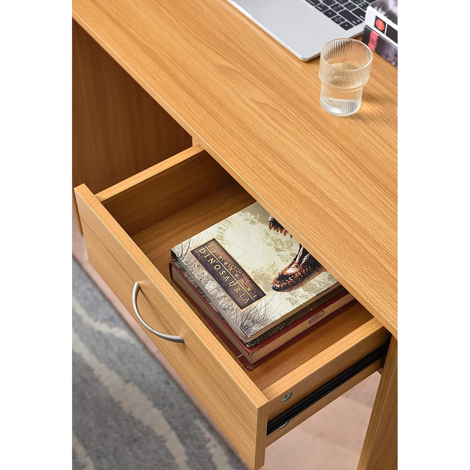 Cherry Tree Furniture MERV Computer Desk Home Office Desk with Drawer Beech Colour - Image 5