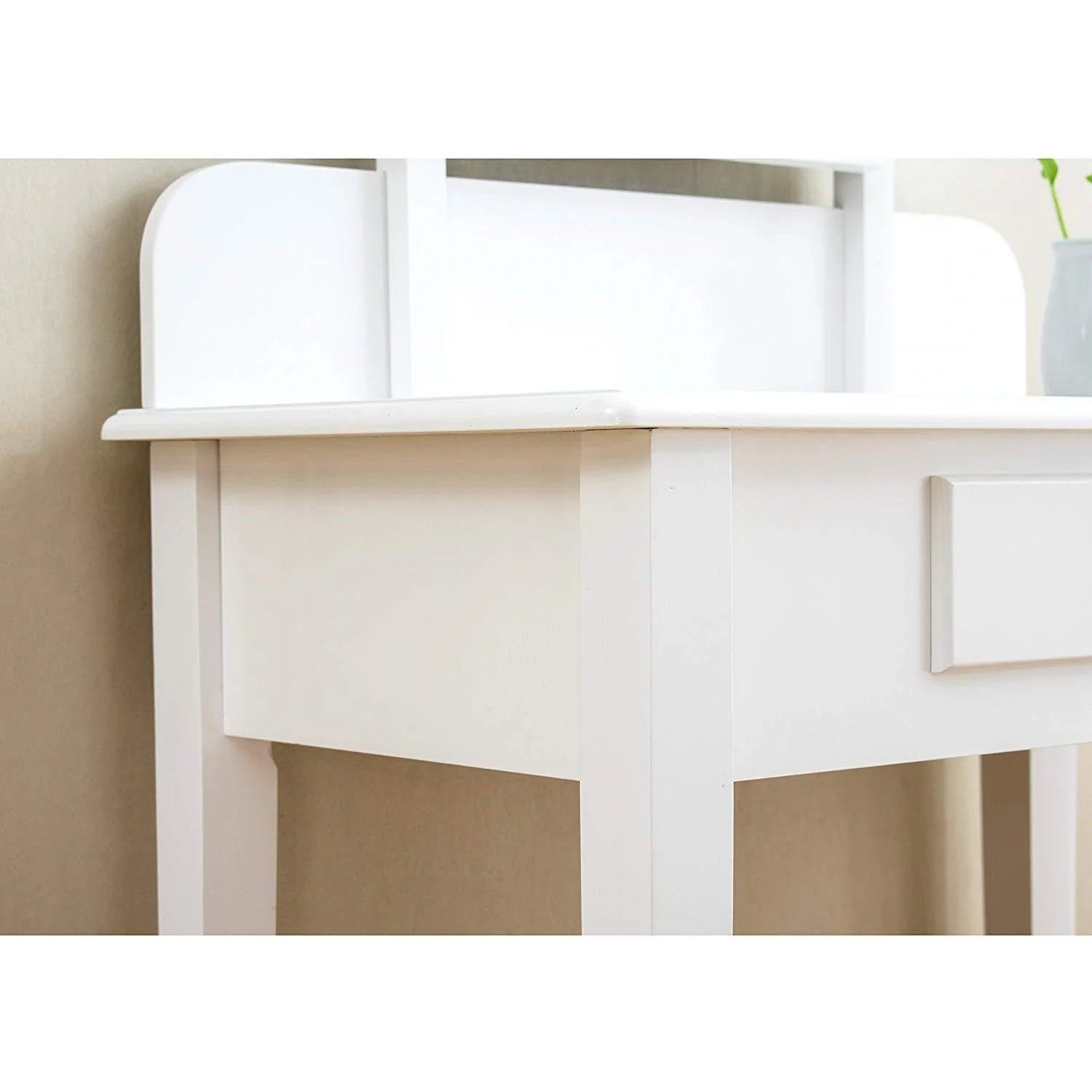 1-Drawer White Dressing Table with Stool & Single Square Mirror - Image 7