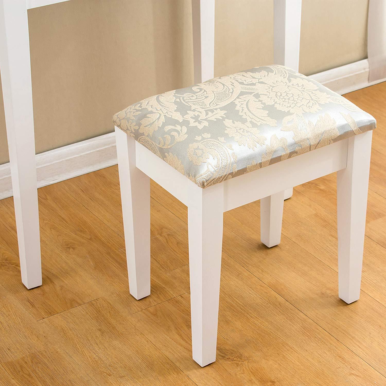 1-Drawer White Dressing Table with Stool & Single Square Mirror - Image 8