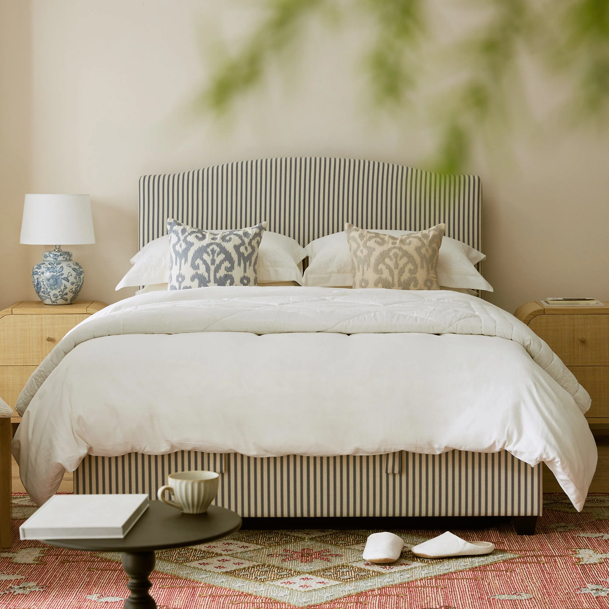 Chilworth Upholstered Ottoman Storage Bed, Blue Stripe Linen Blend - Image 2