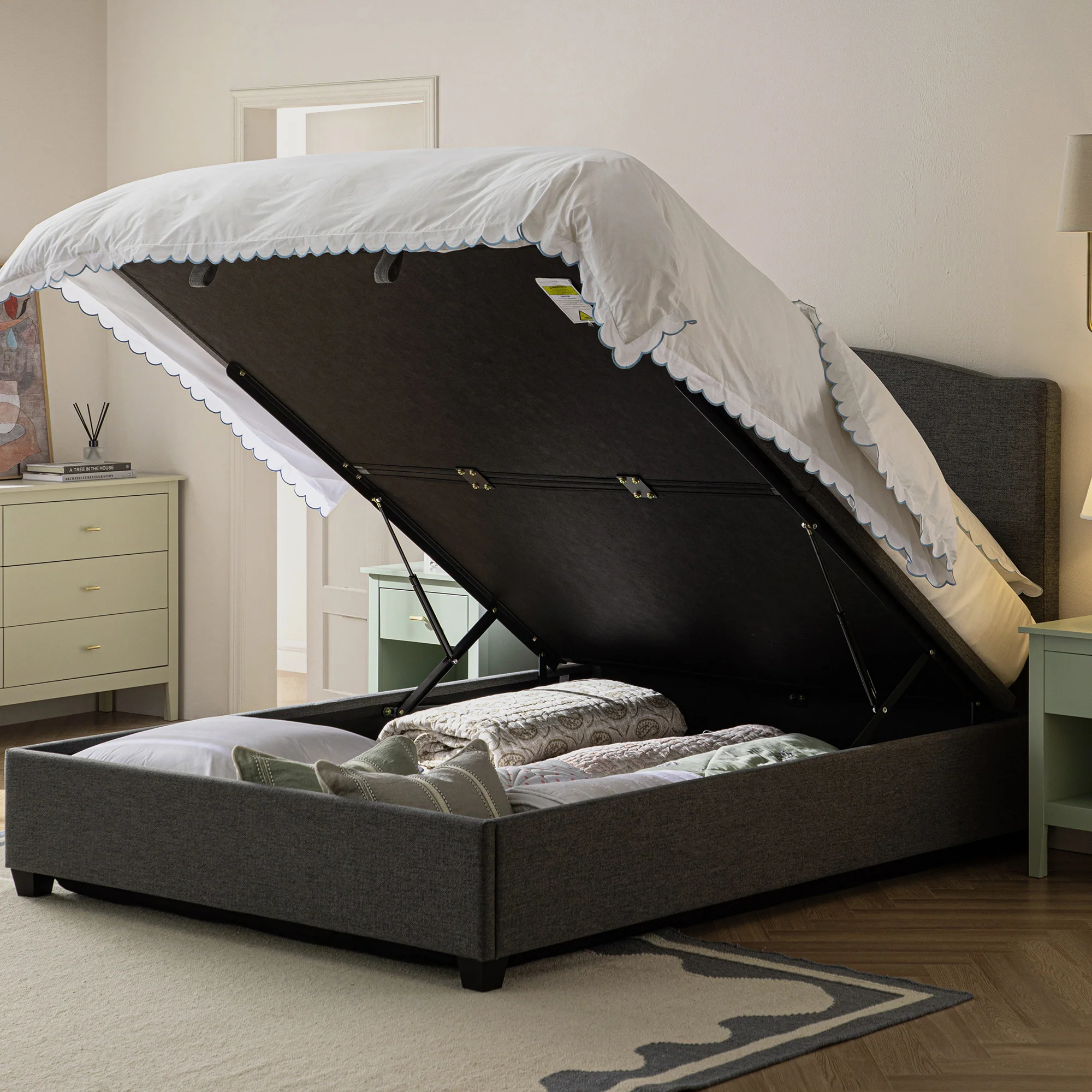 Chilworth Upholstered Ottoman Storage Bed, Dark Grey Weave Fabric - Image 3