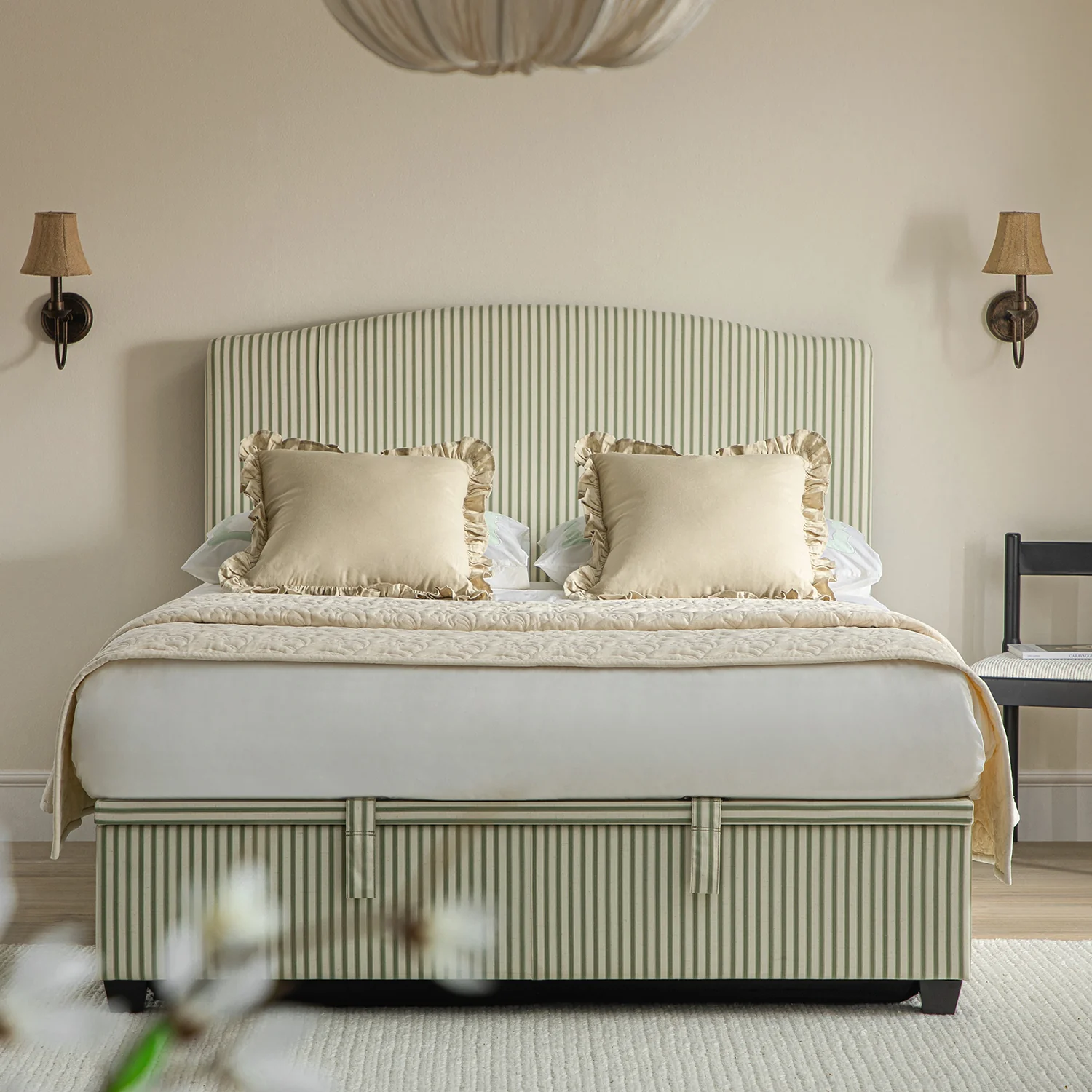 Chilworth Upholstered Ottoman Storage Bed, Green Stripe Linen Blend - Image 2