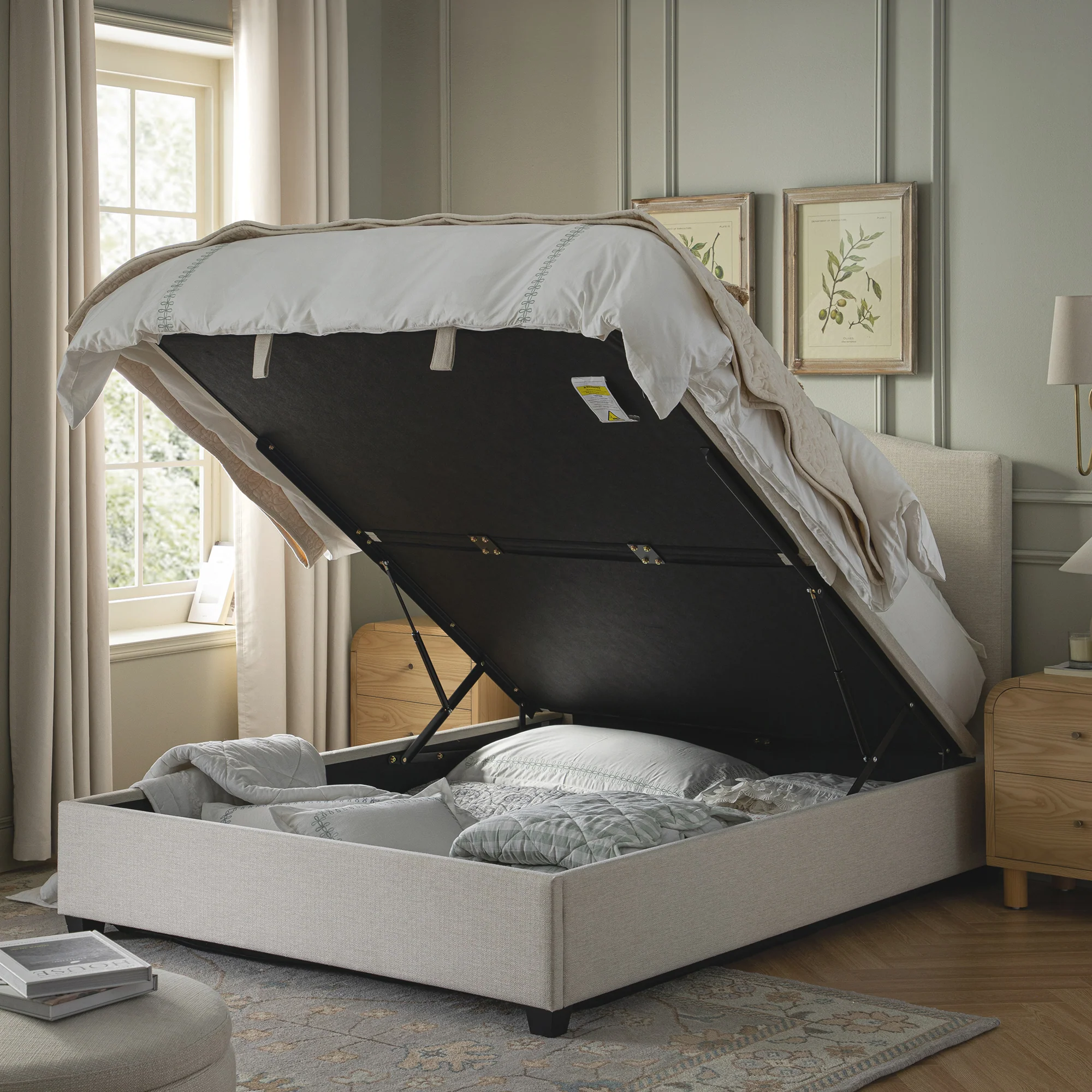 Chilworth Upholstered Ottoman Storage Bed, Ivory Weave Fabric - Image 3