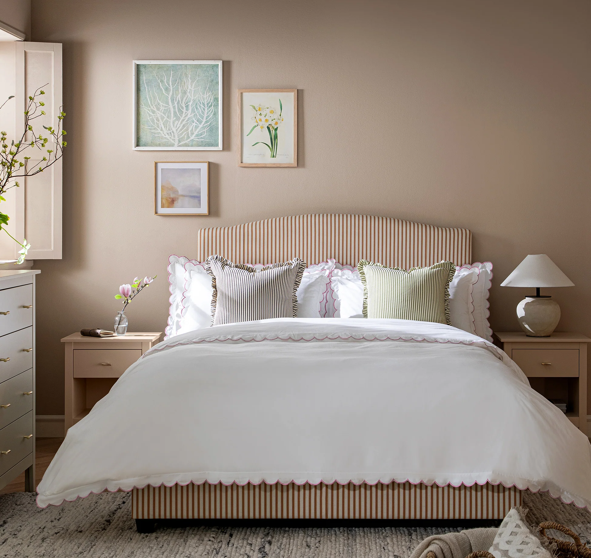 Chilworth Upholstered Ottoman Storage Bed, Ochre Stripe Linen Blend - Image 2